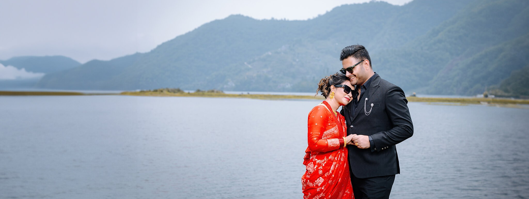 Romantic pre-wedding photoshoot by the lakeside in Pokhara Nepal