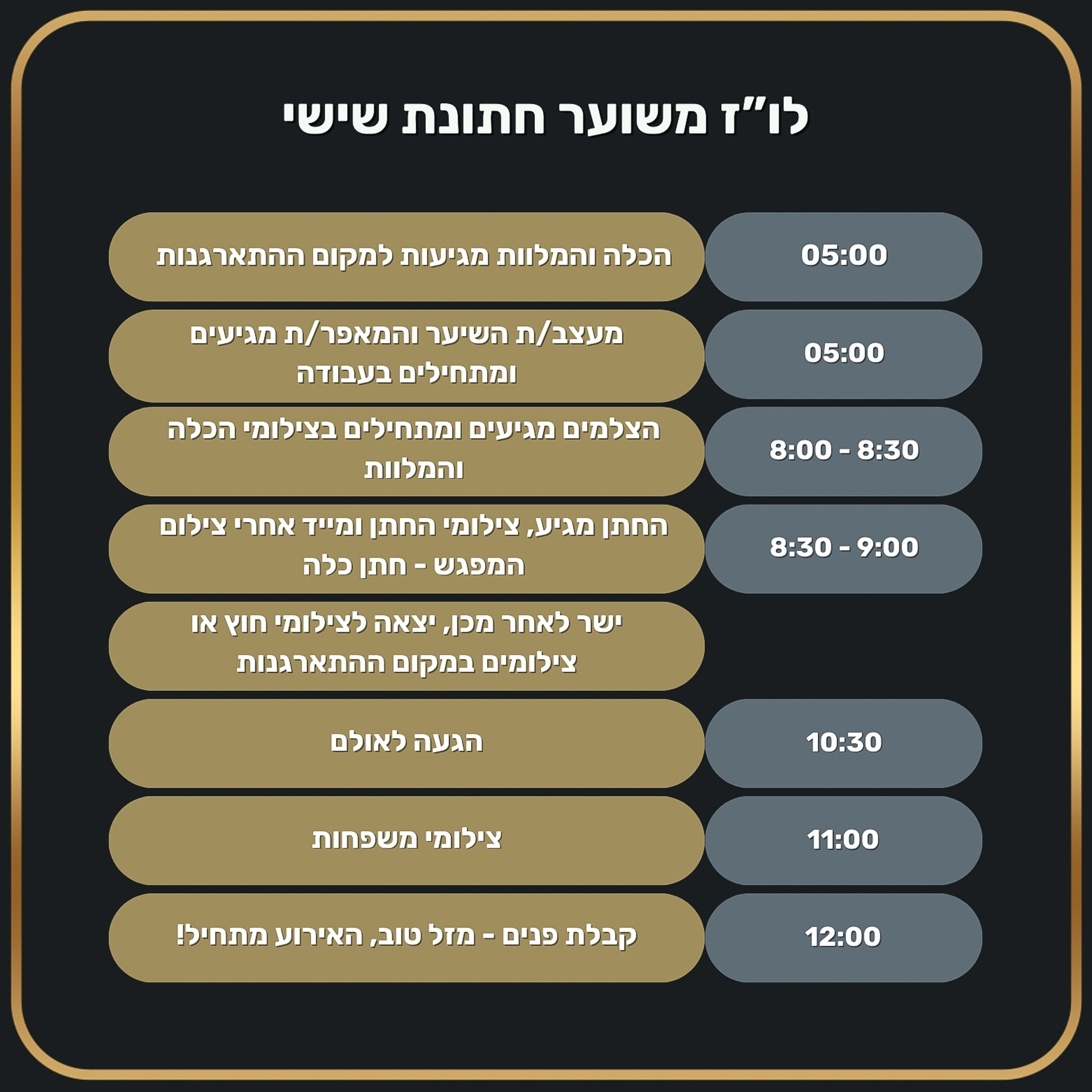 לו"ז יום החתונה. לופו צלמים — צילום חתונות ואירועים