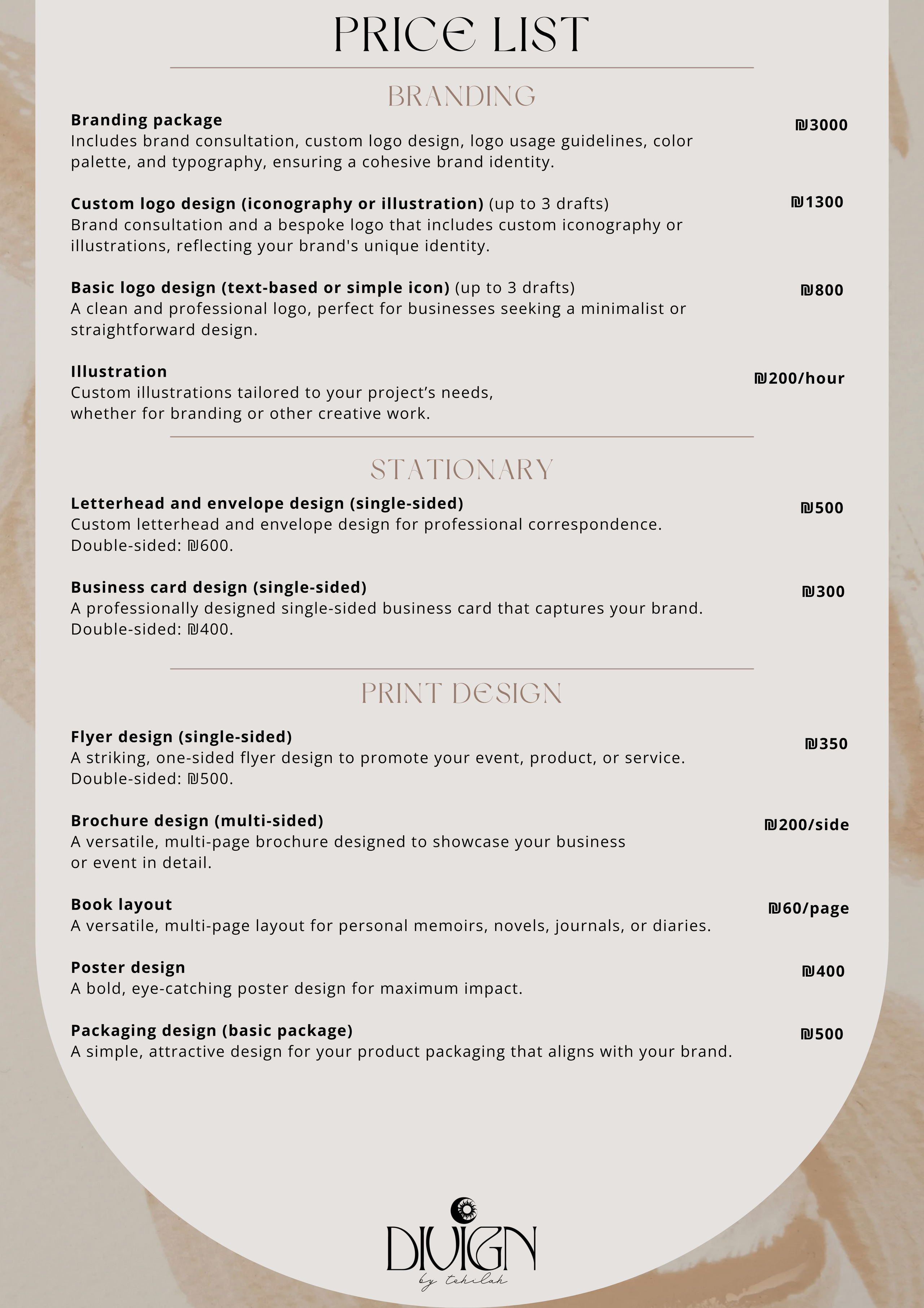 Branding & Visual Design Services & Price-list. Divign By Tehilah — Meaningful Graphic Design & Photography