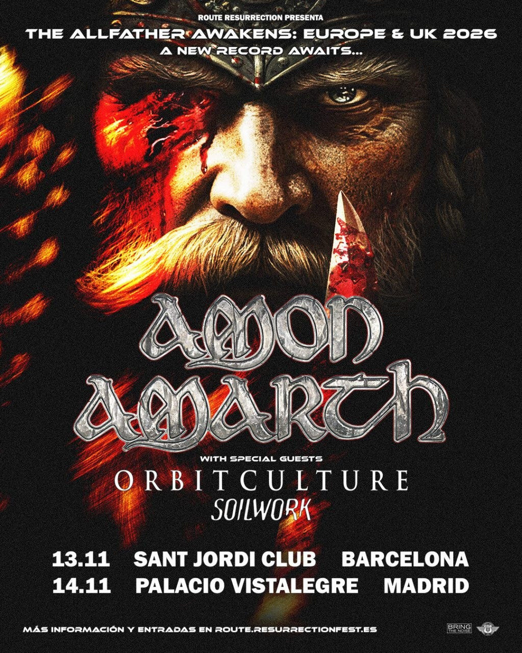 Amon Amarth Tour 2026 en España: conciertos en Barcelona y Madrid con Soilwork y Orbit Culture | FOTKAI