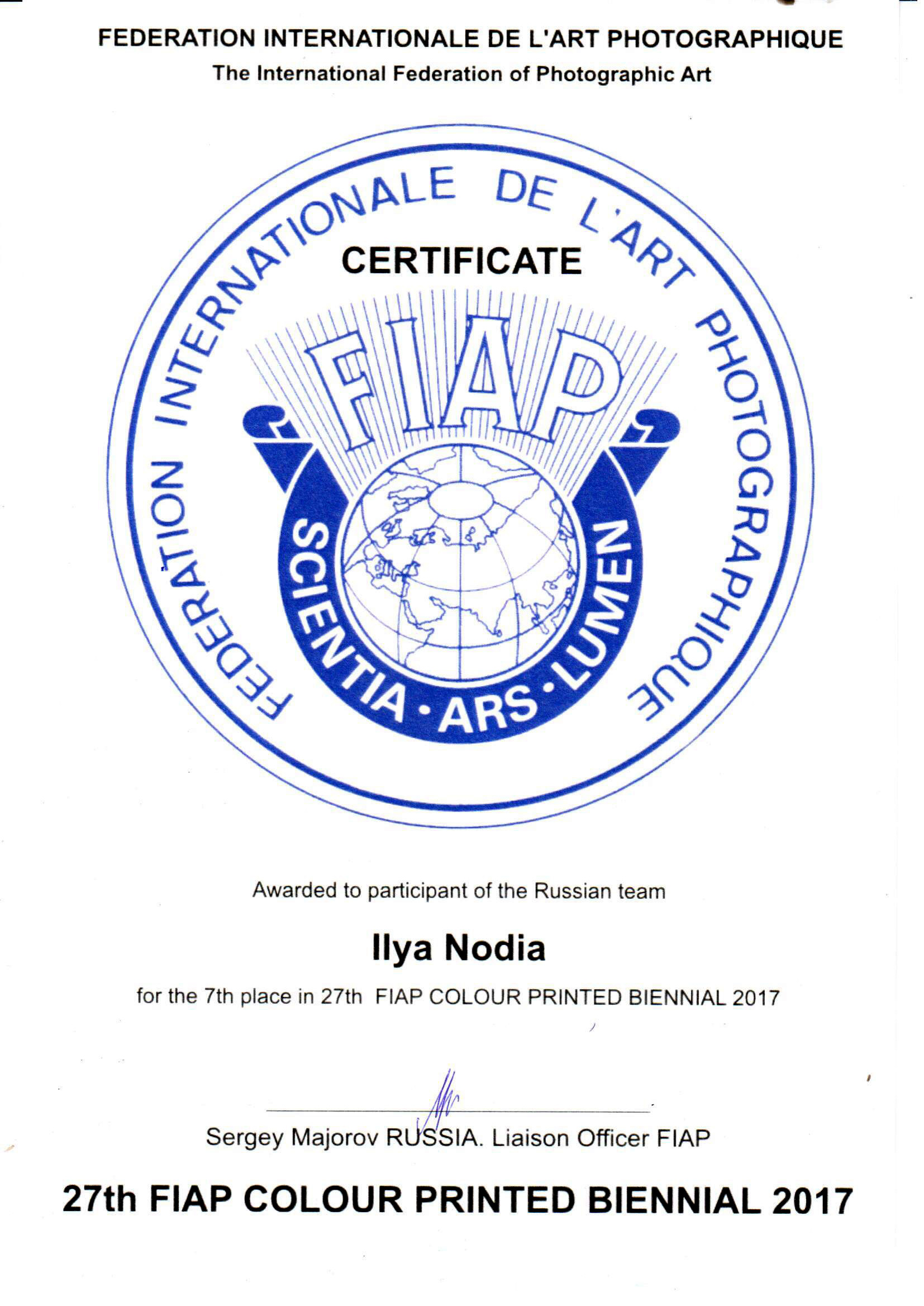 AWARDS: 27th FIAP COLOR BIENNIAL PRINT SECTION. Ilya Nodia — Cinematic Stories, Directing, Advertising