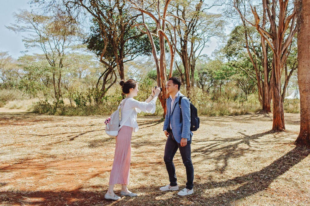Kenya safari wedding photographer with couple at Giraffe Manor