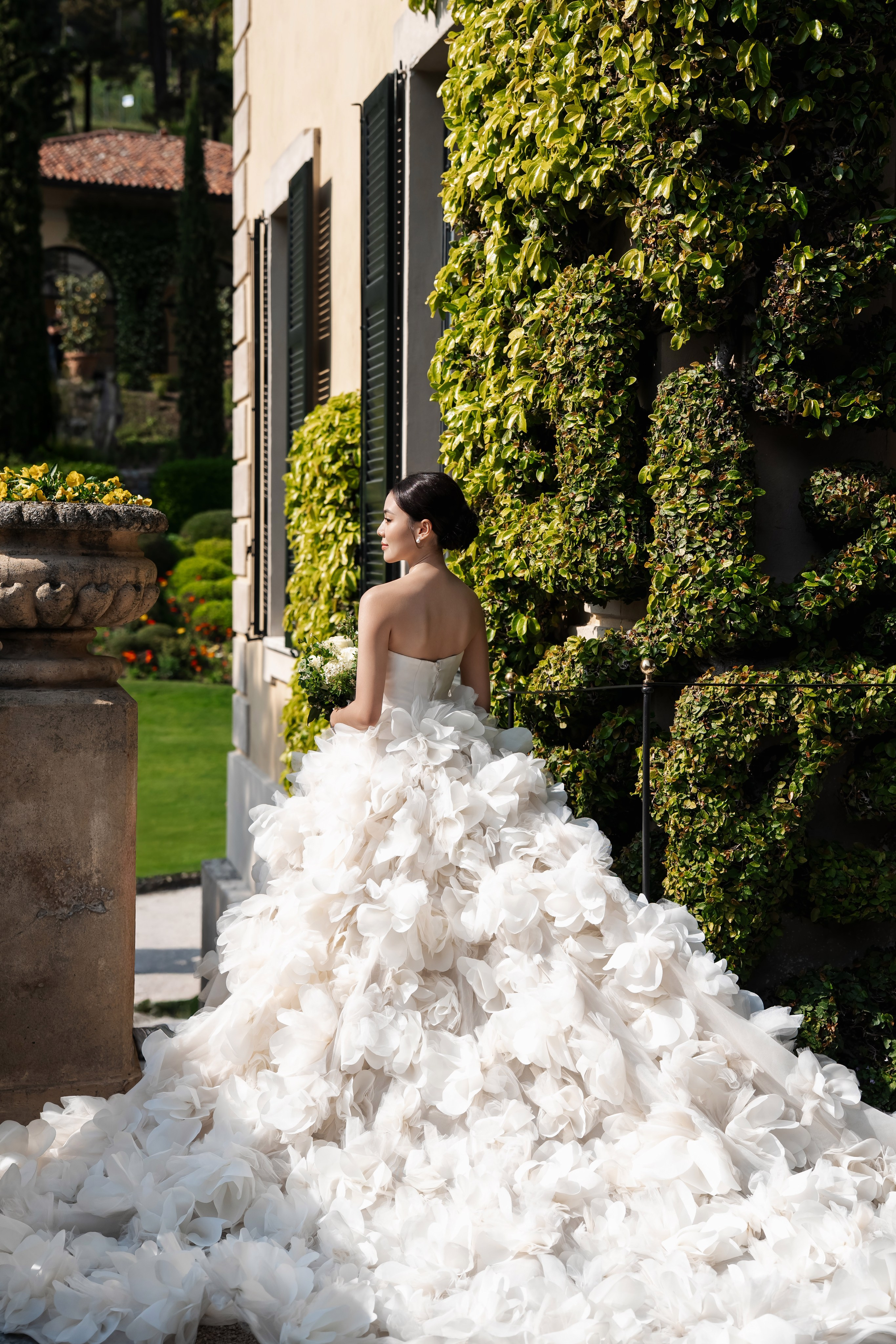 Romantic wedding couple at a beautiful European destination wedding venue