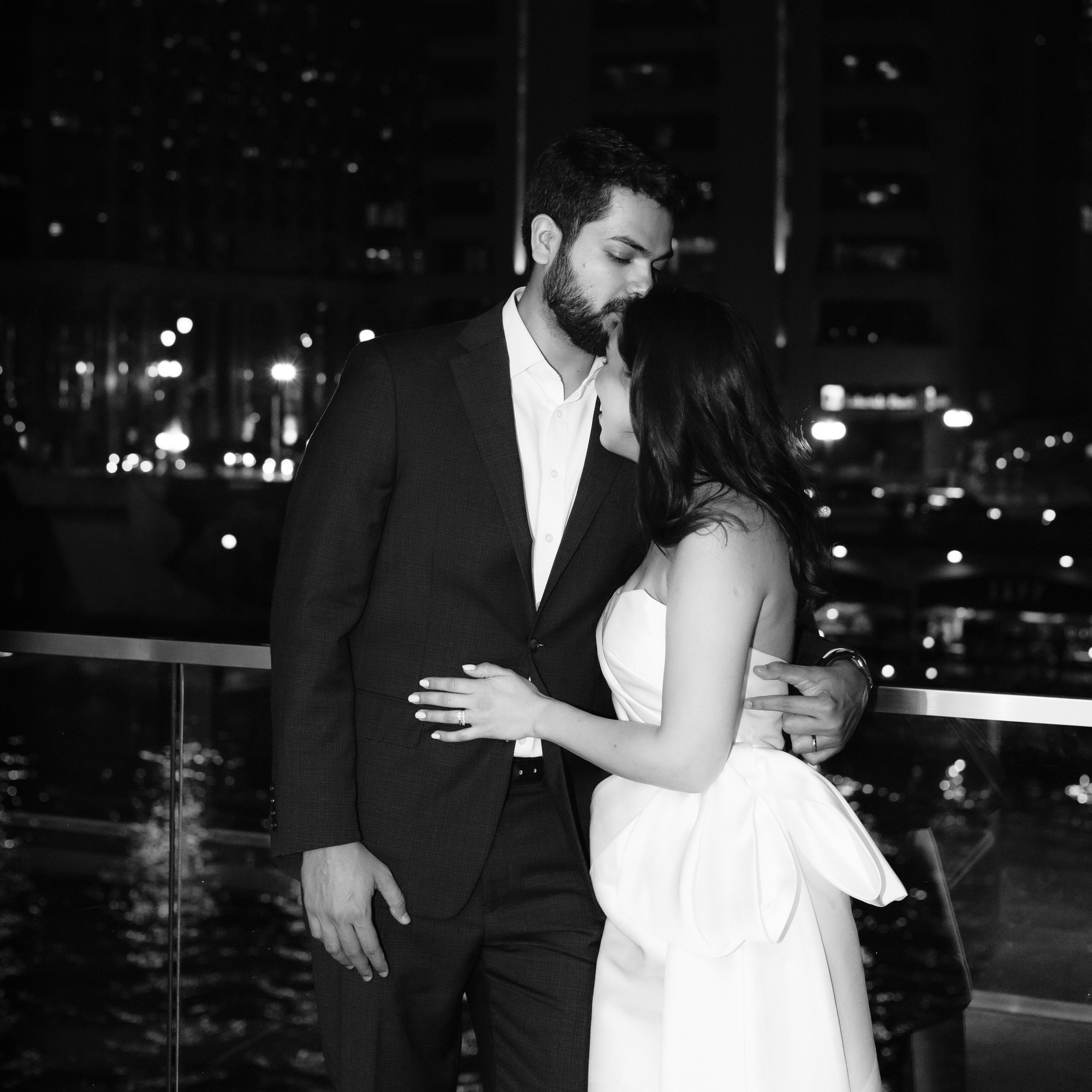 Romantic wedding portraits with Chicago skyline in the background