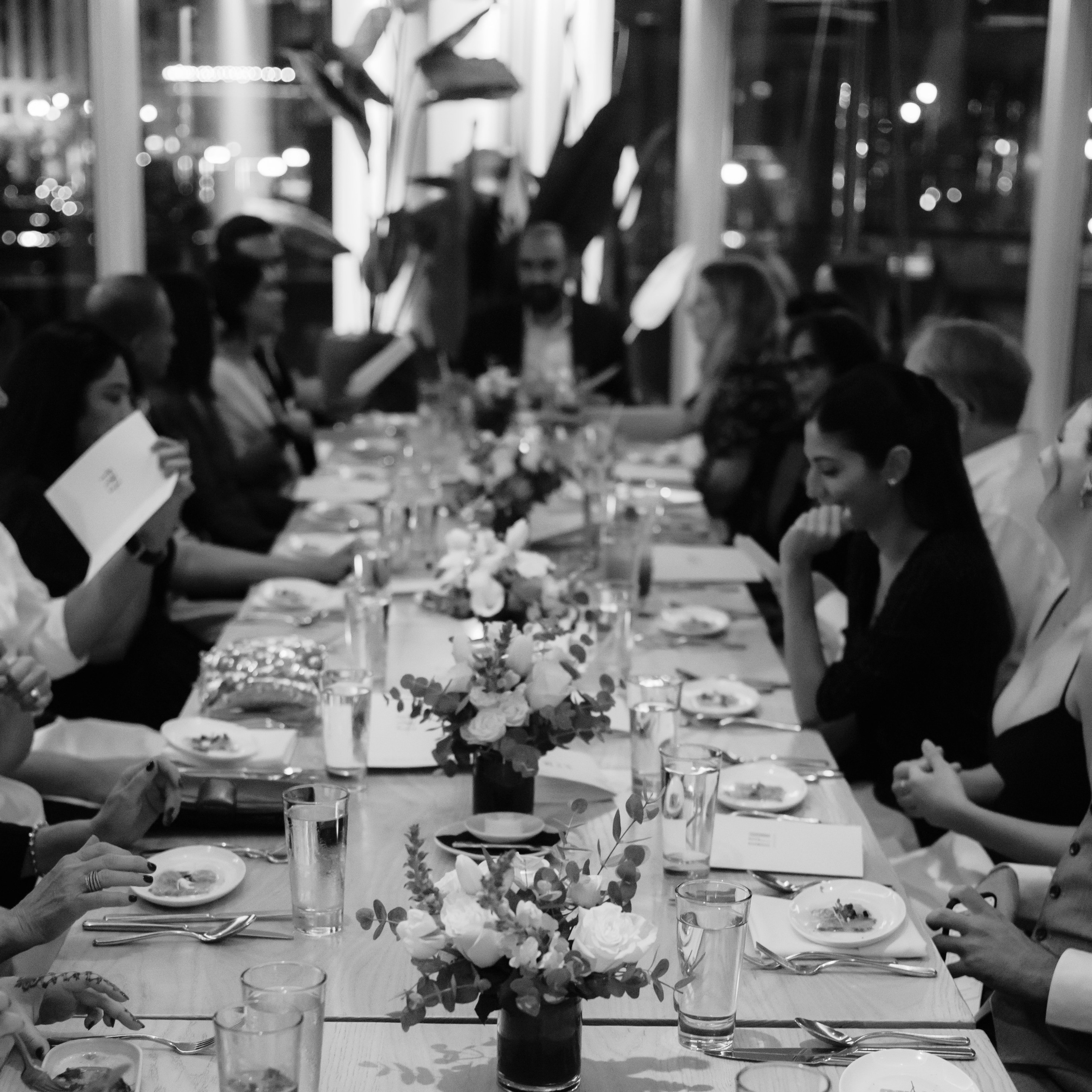 Wedding dinner reception with candles and elegant table setting in Chicago