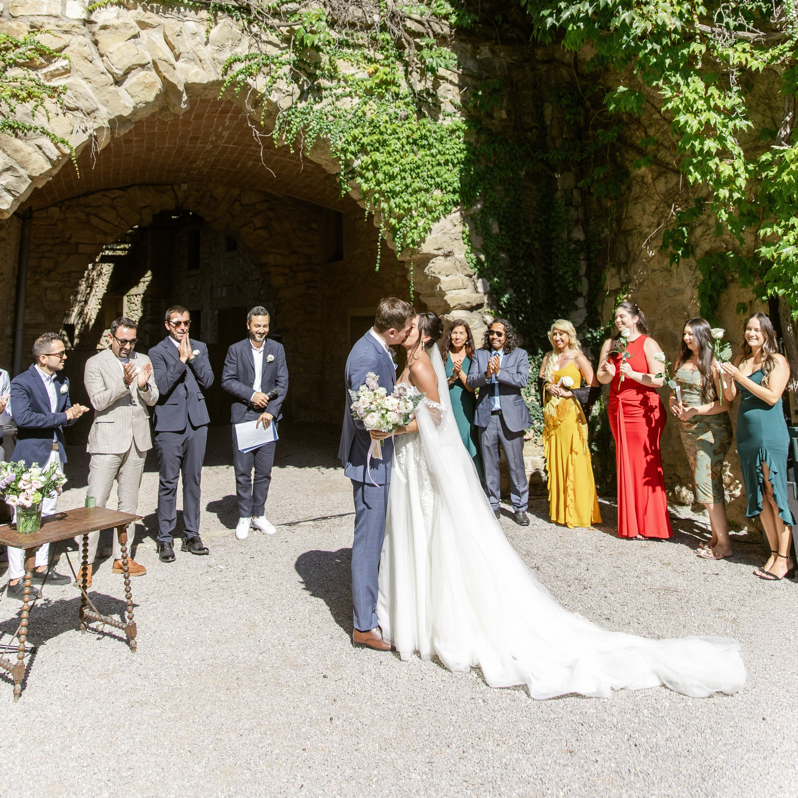 Wedding ceremony setup at La Baronia with the façade view