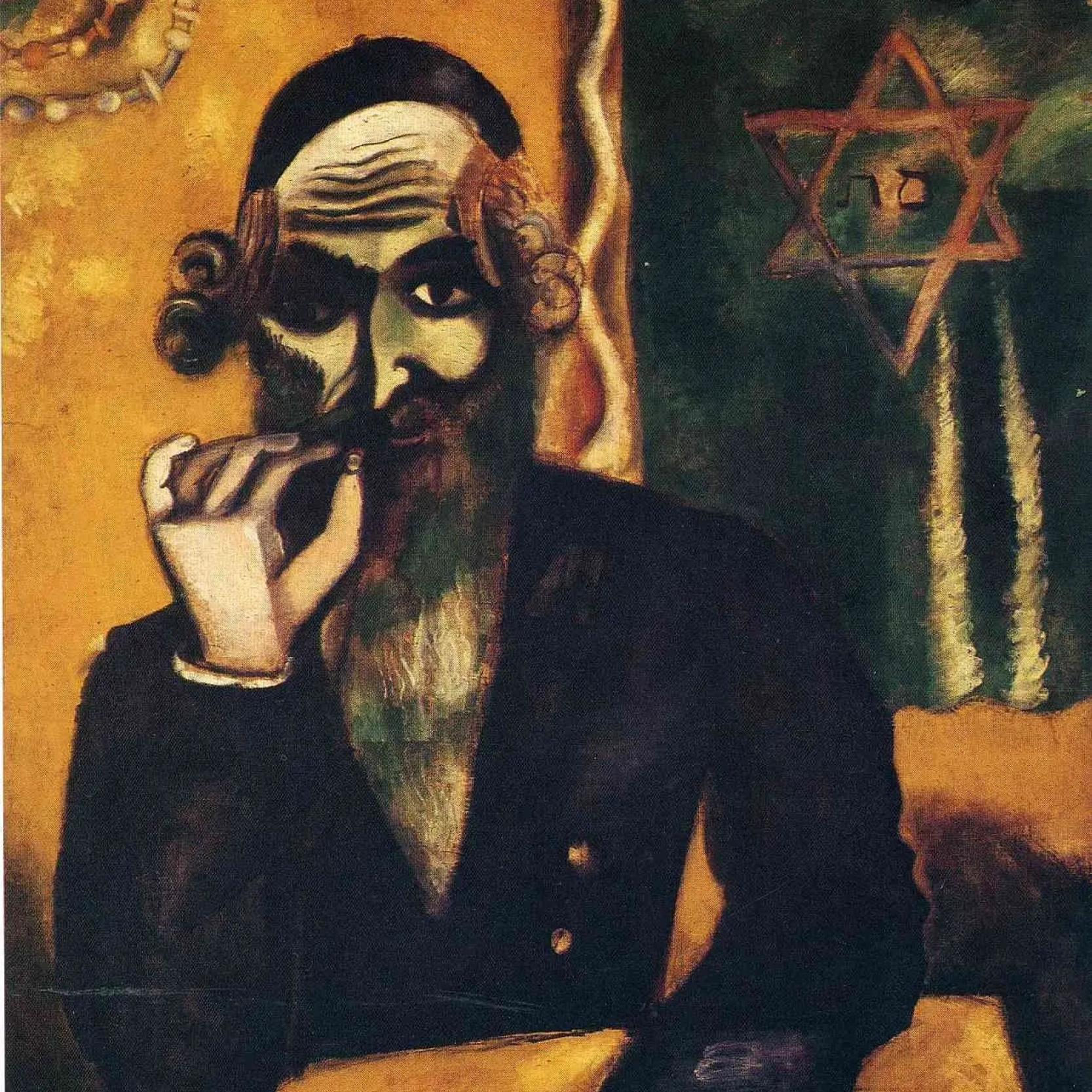 This image is a portrait titled "The Pinch of Snuff" (originally Die Prise) created by the artist Marc Chagall in 1912