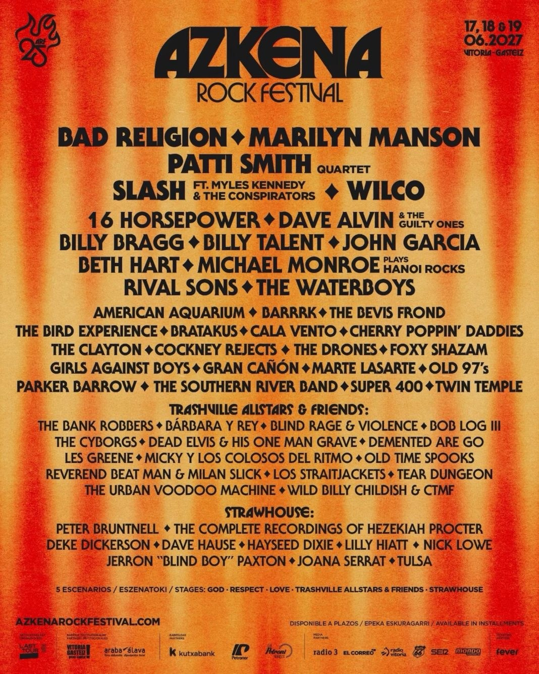 Azkena Rock Festival 2027: Patti Smith, Marilyn Manson и Slash возглавят юбилейный фестиваль | FOTKAI