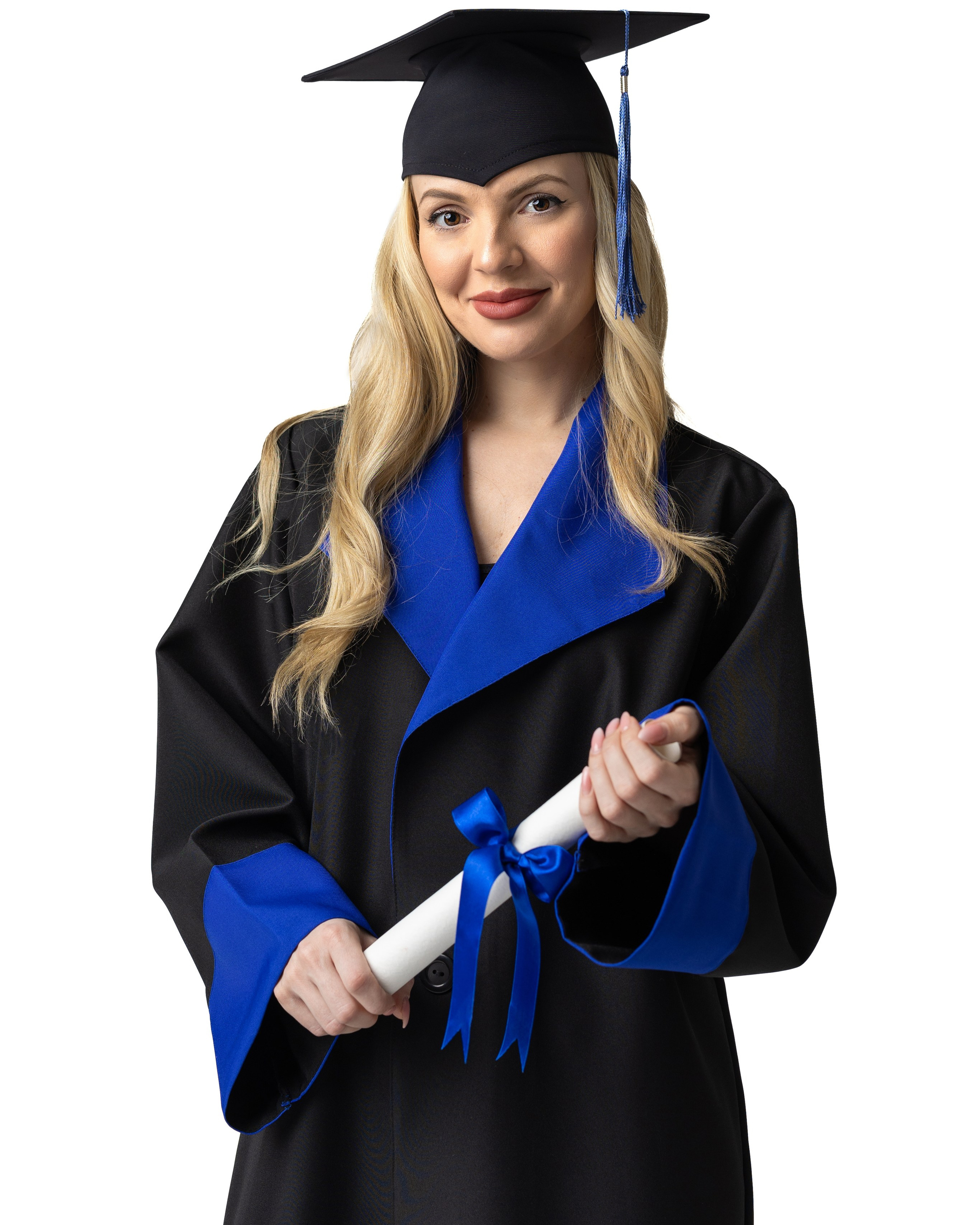 Академична абсолвентска тога с ревер за дипломиране – черен и син цвят
