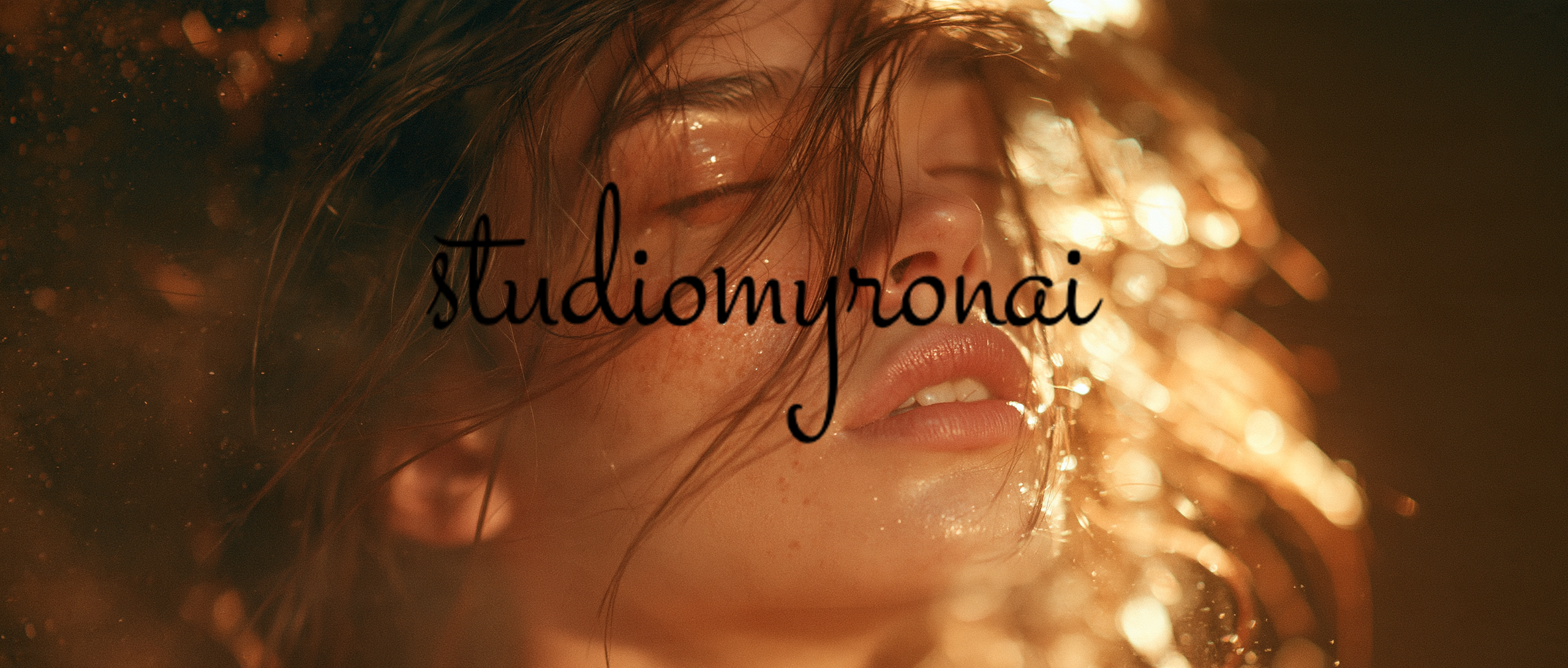 edwardsartistry portrait of a young woman with her eyes closed, speckled gold dust floating in front of her face