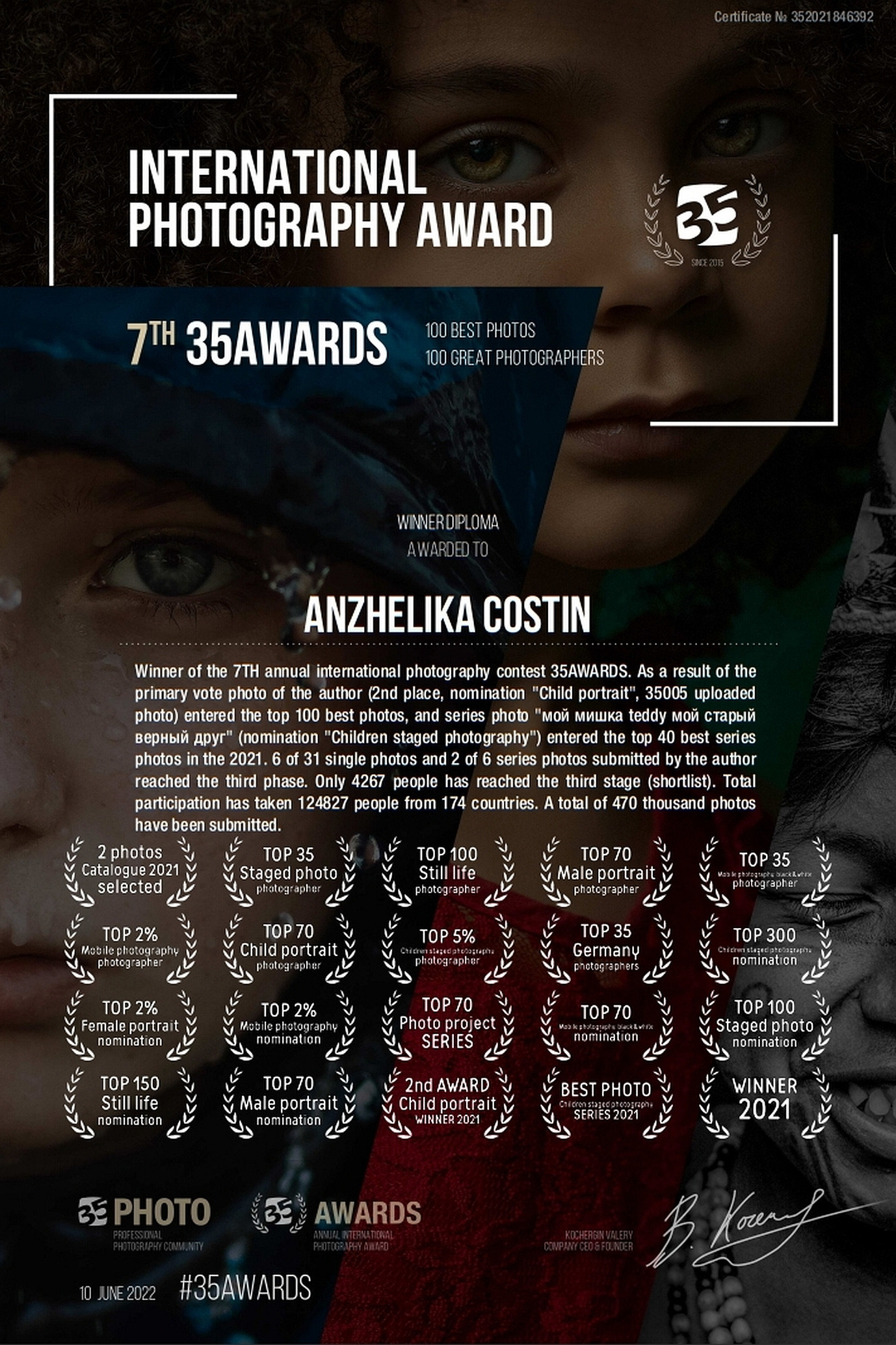 Awards Anzhelika Costin. Anzhelika Costin fine art Porträts und Familien Fotografie in Fulda