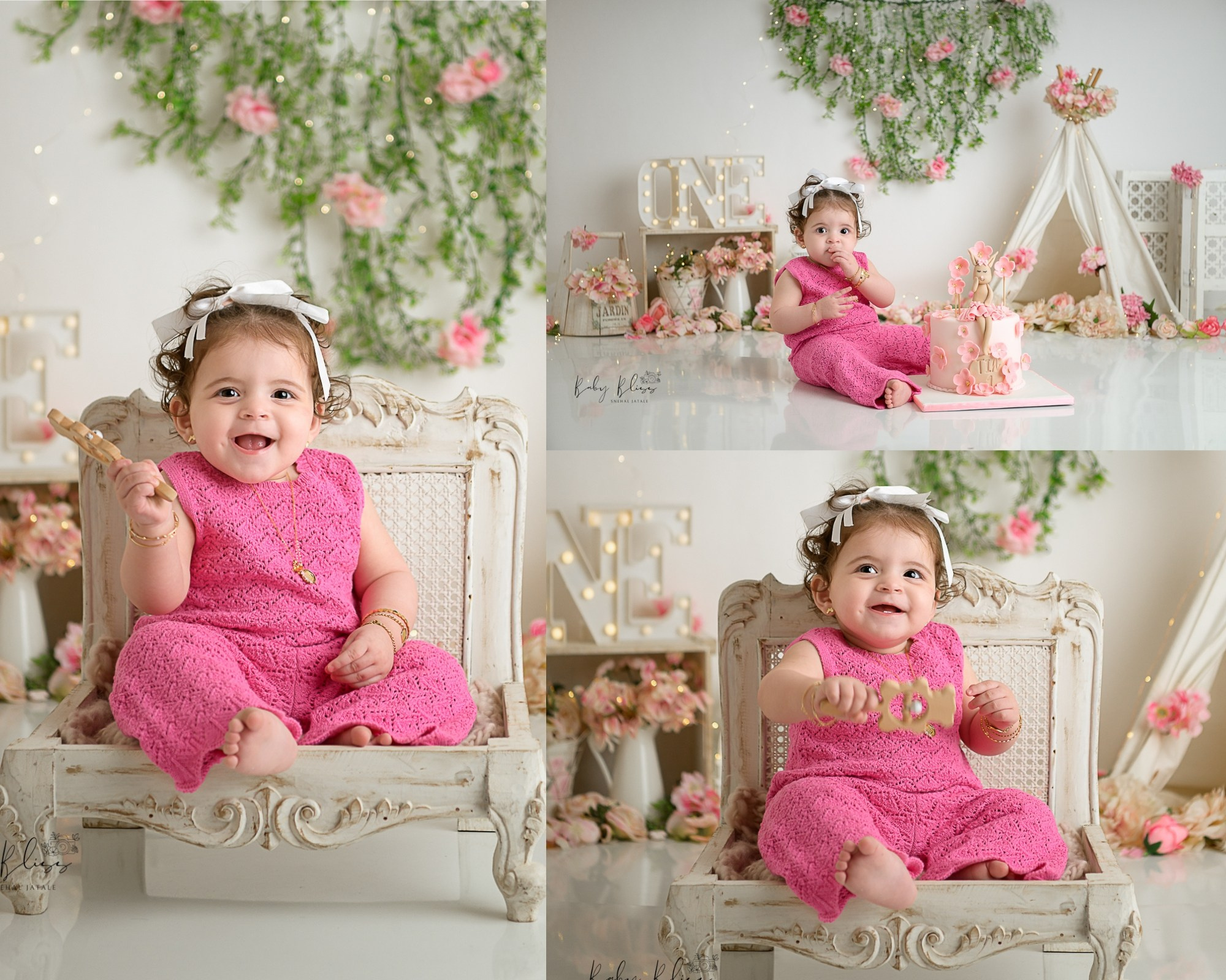 boho kind of decor / setup / theme for one year old baby girl photo shoot.