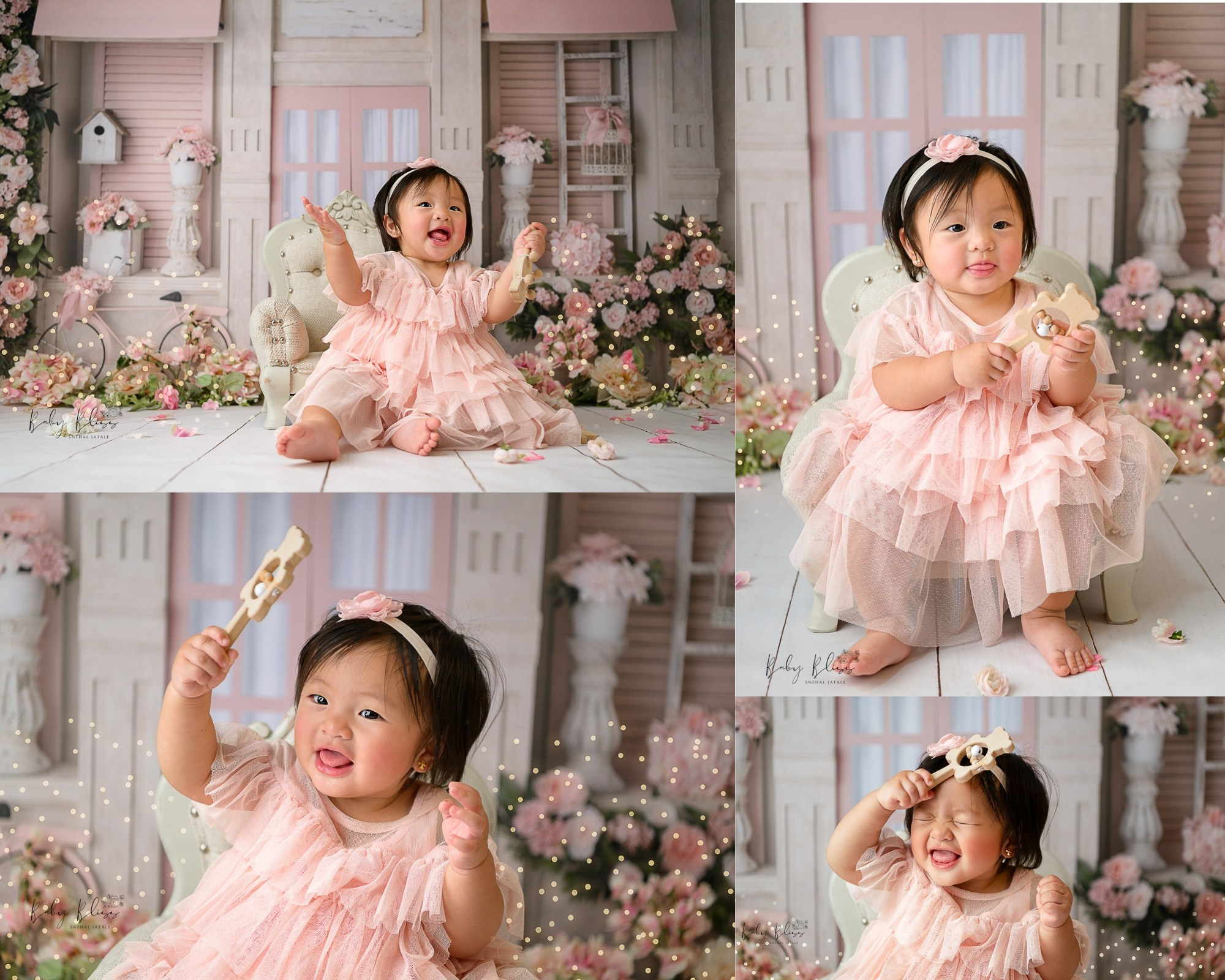 dusky pink colour outfit for baby girl with pinkish background portrait photo.
