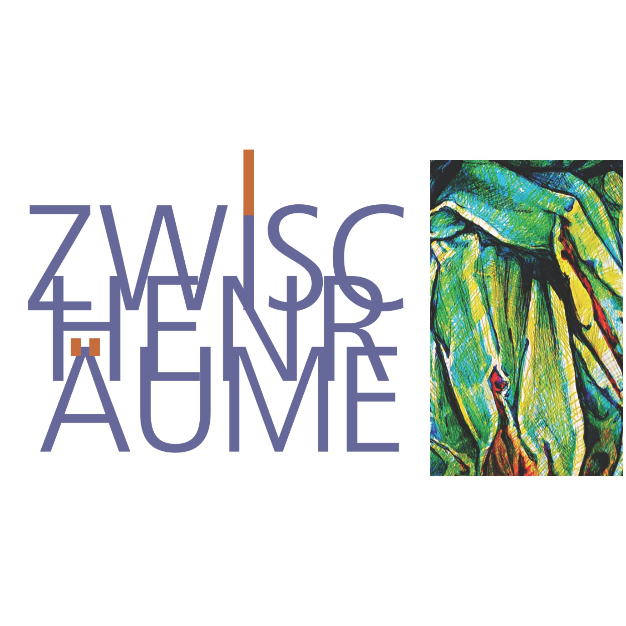 Ankündigung zur Ausstellung „Zwischenräume“ mit typografischem Schriftzug und Kunstwerk