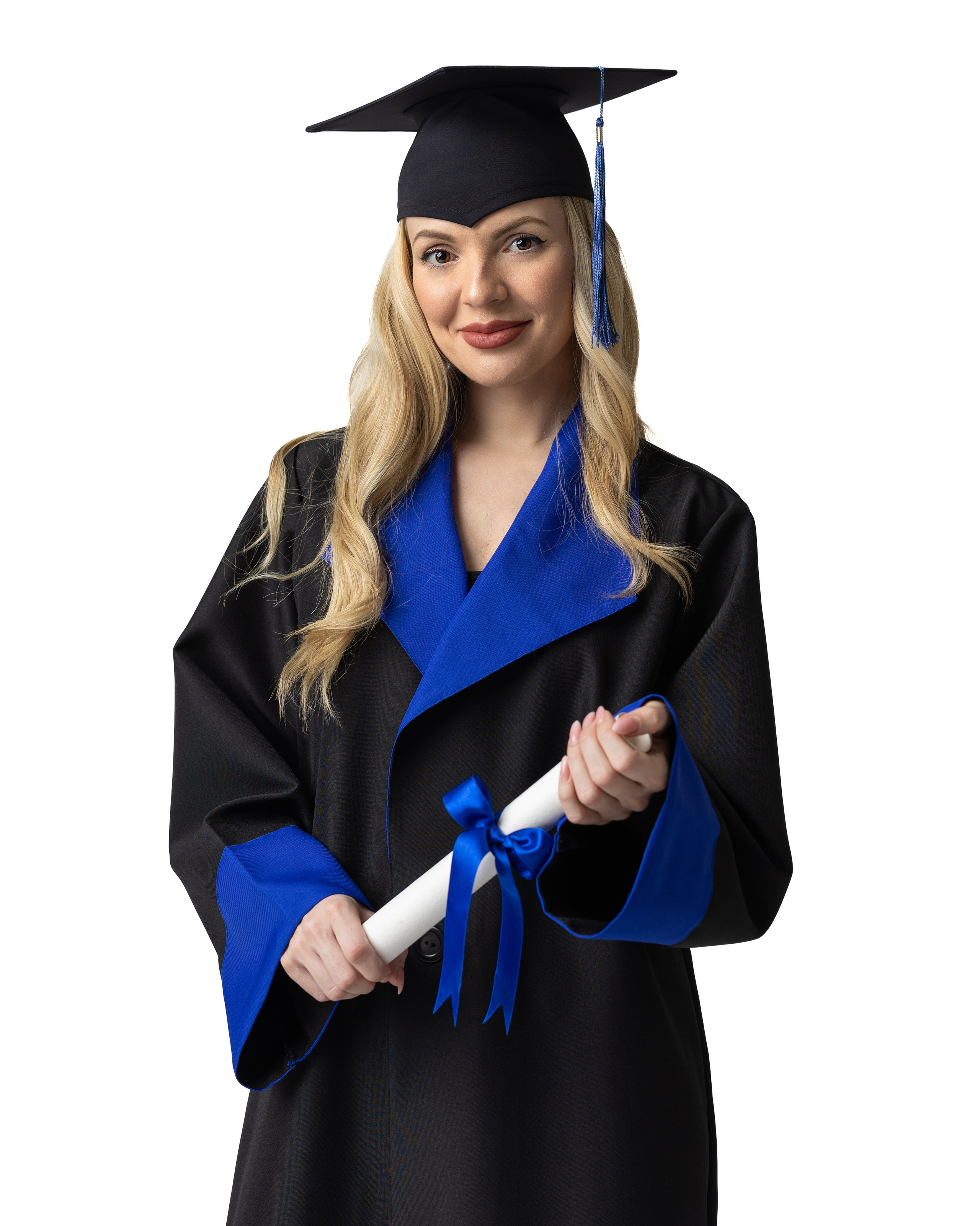 Академична абсолвентска тога с ревер за дипломиране – черен и син цвят