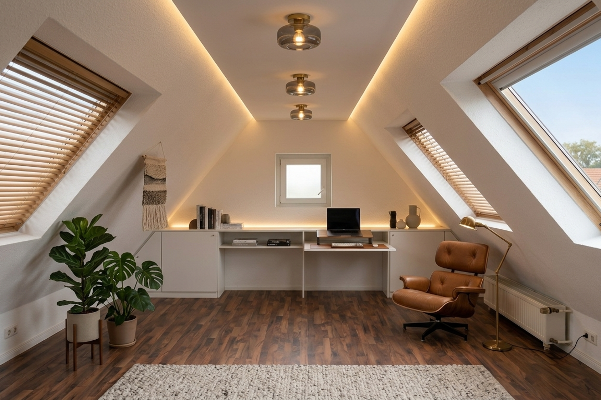 Modernes Dachgeschoss Zimmer Virtuelle Neugestaltung Home Office Eames Chair Bremen Innenaufnahme Immobilienfotografie
