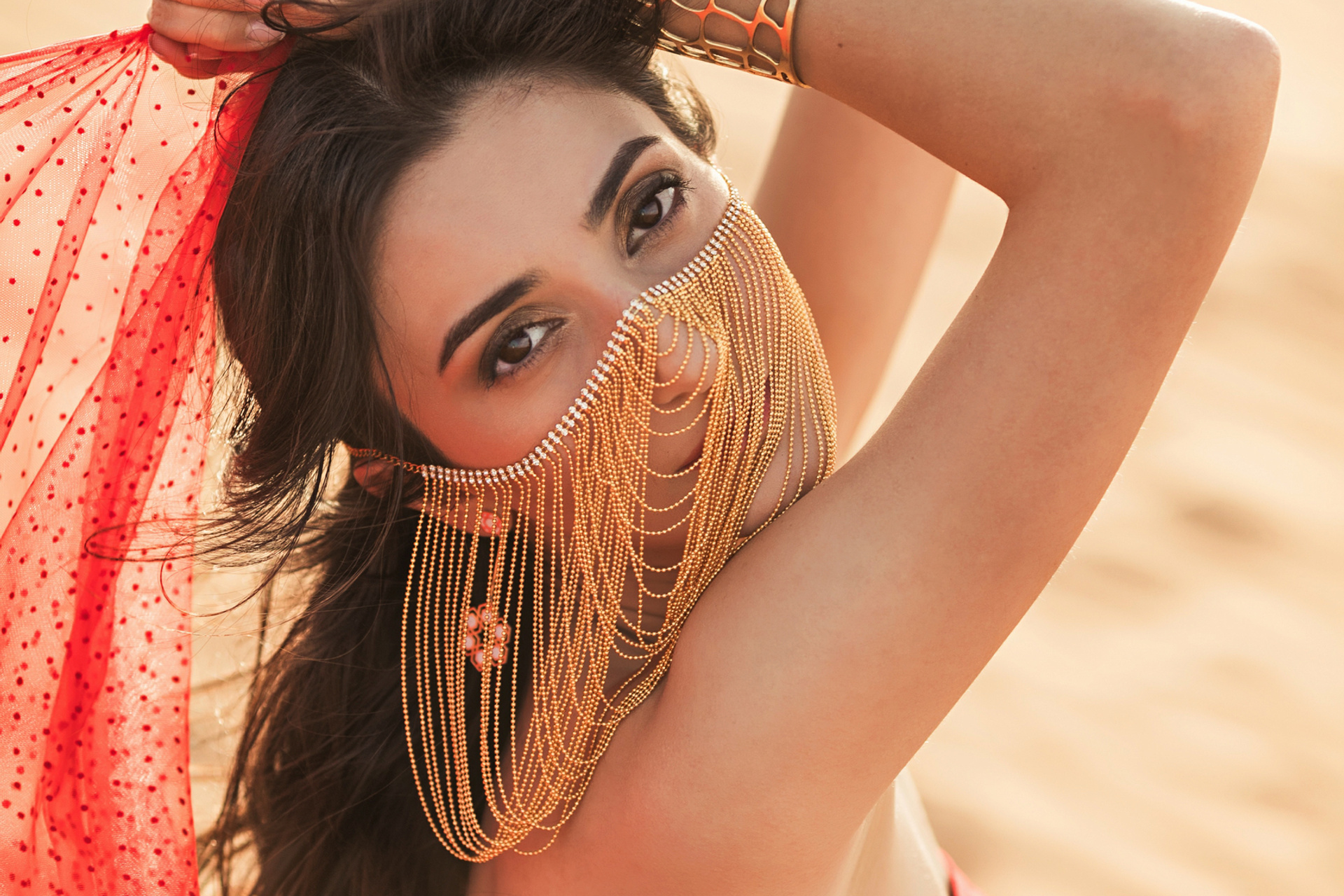 Ayla. Red veiled beauty