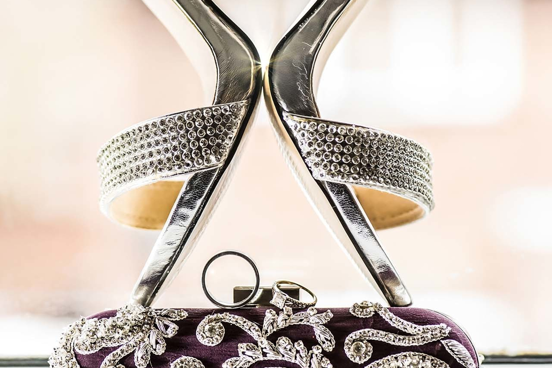 Wedding photographer Jockey Club, Sandown Park bride purse and shoes Nikon D850