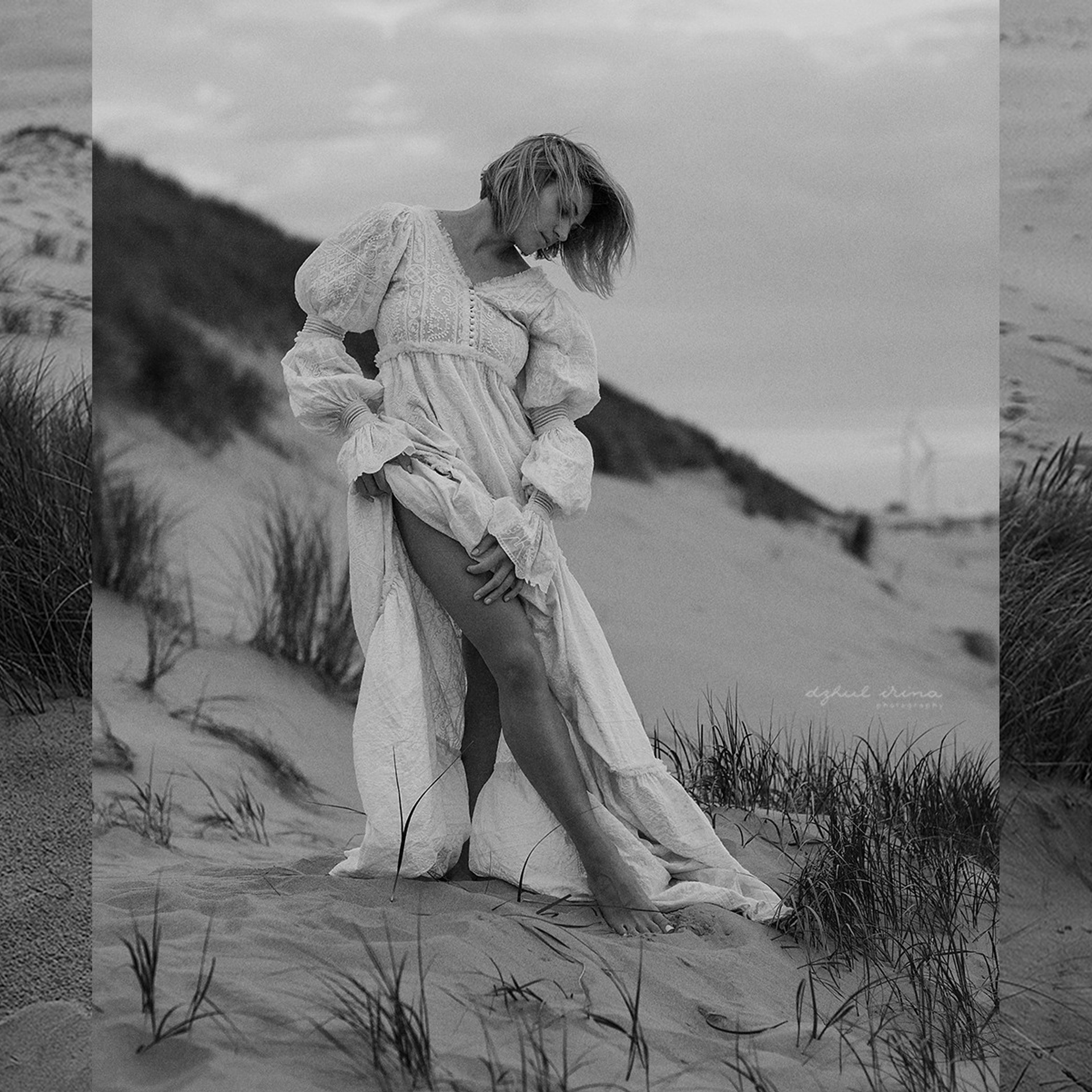 Black and white photoshoot on the Northern Sea