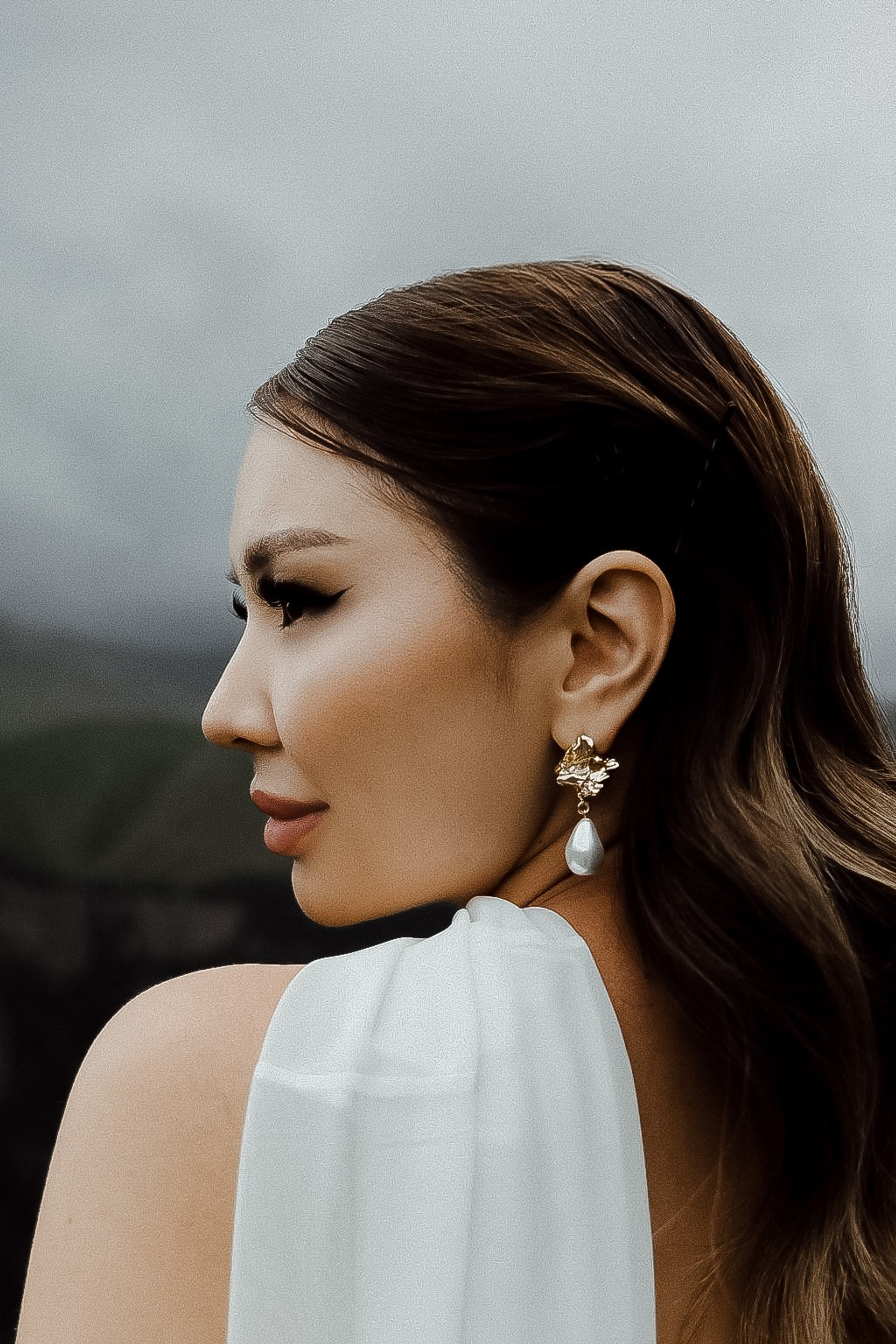Emotional bridal portrait on a mountain ridge, Georgia