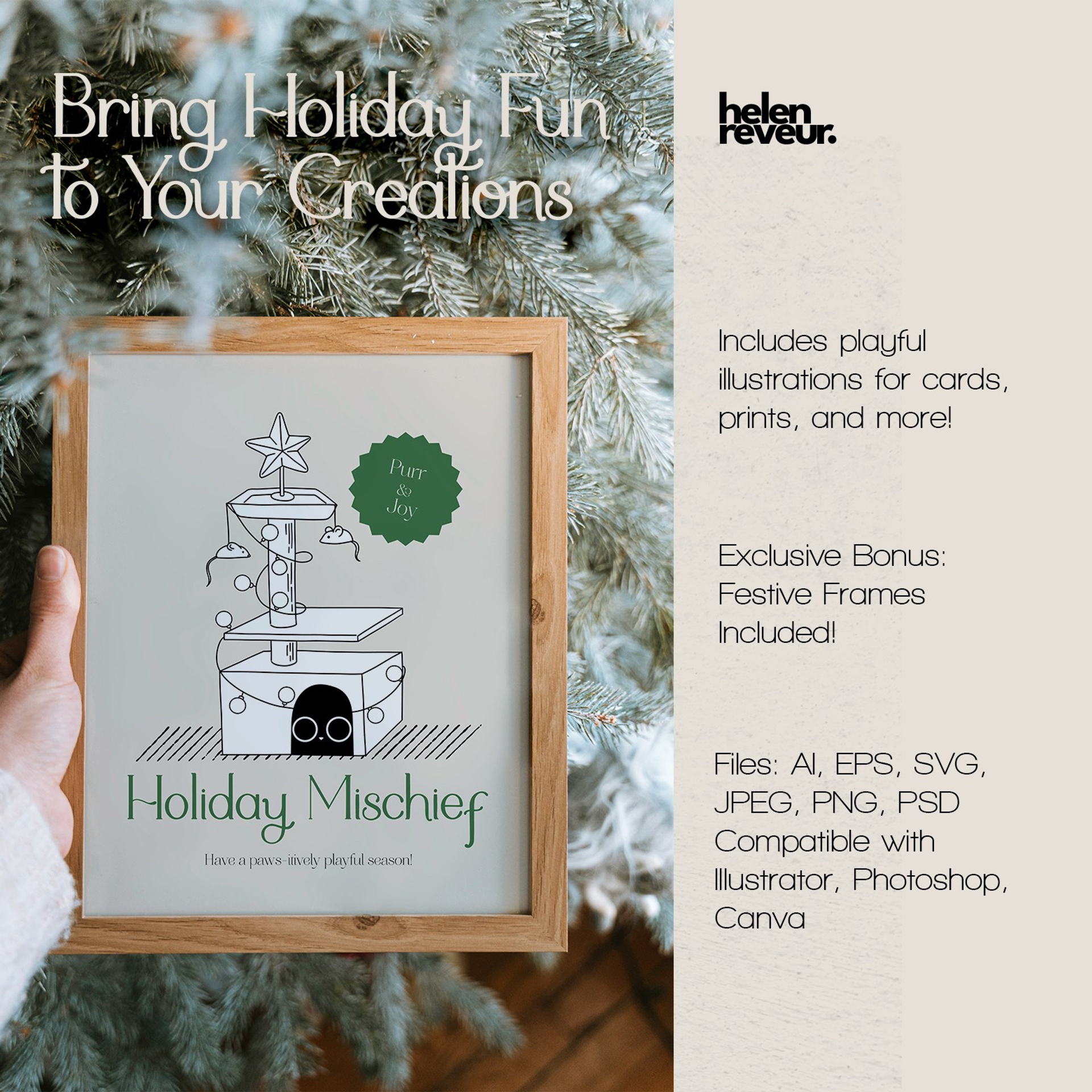 Merry Meows | Festive cats. Helen Reveur | Illustrator & Brand Designer | Ready-Made & Custom Illustrations