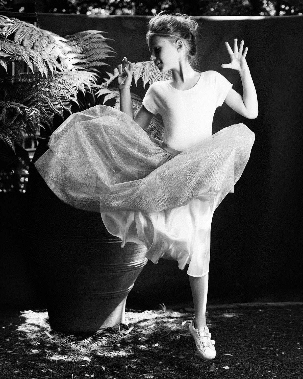 girl dancing in a tutu, black and white portrait session