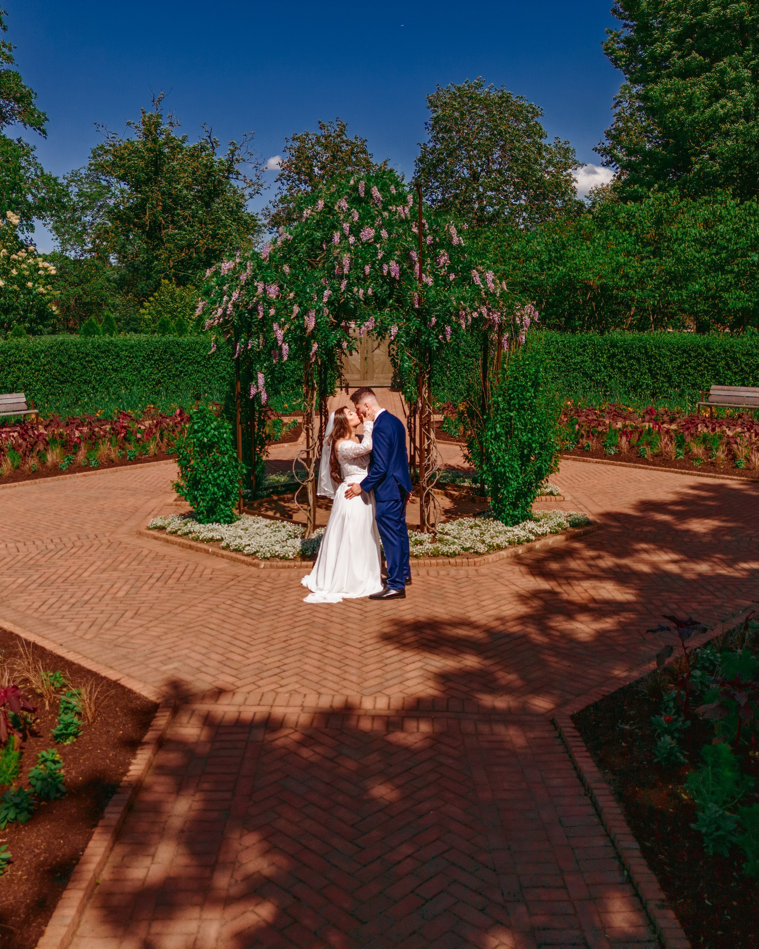 Fine art destination wedding couple portrait outdoors at Cantigny Park in Illinois
