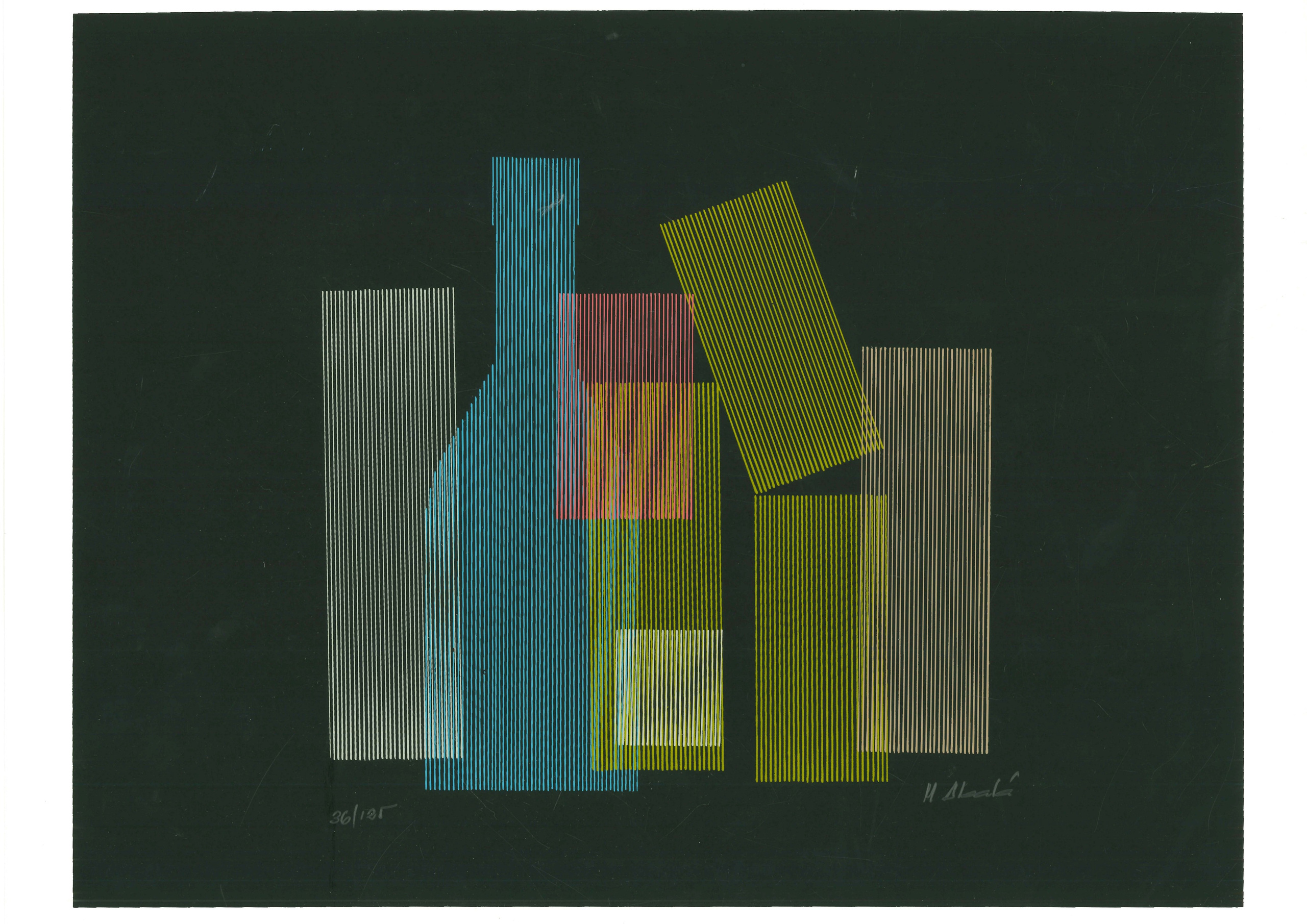 Manuel Alcala A limited edition lithograph graphic work with various bottles