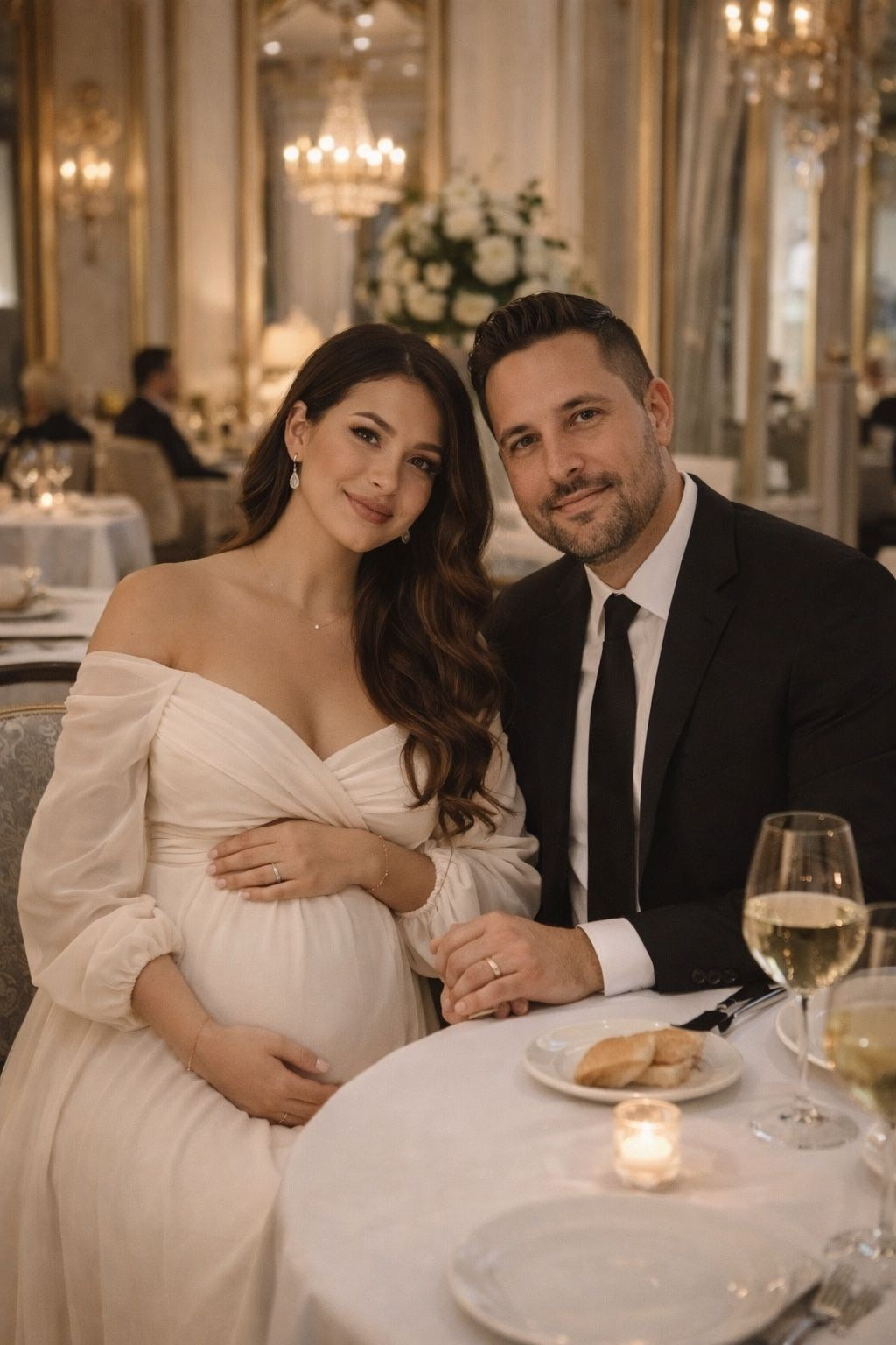 Фотосессия для беременных пара в ресторане