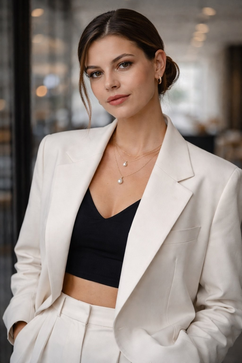 Бизнес портрет женщины в белом пиджаке