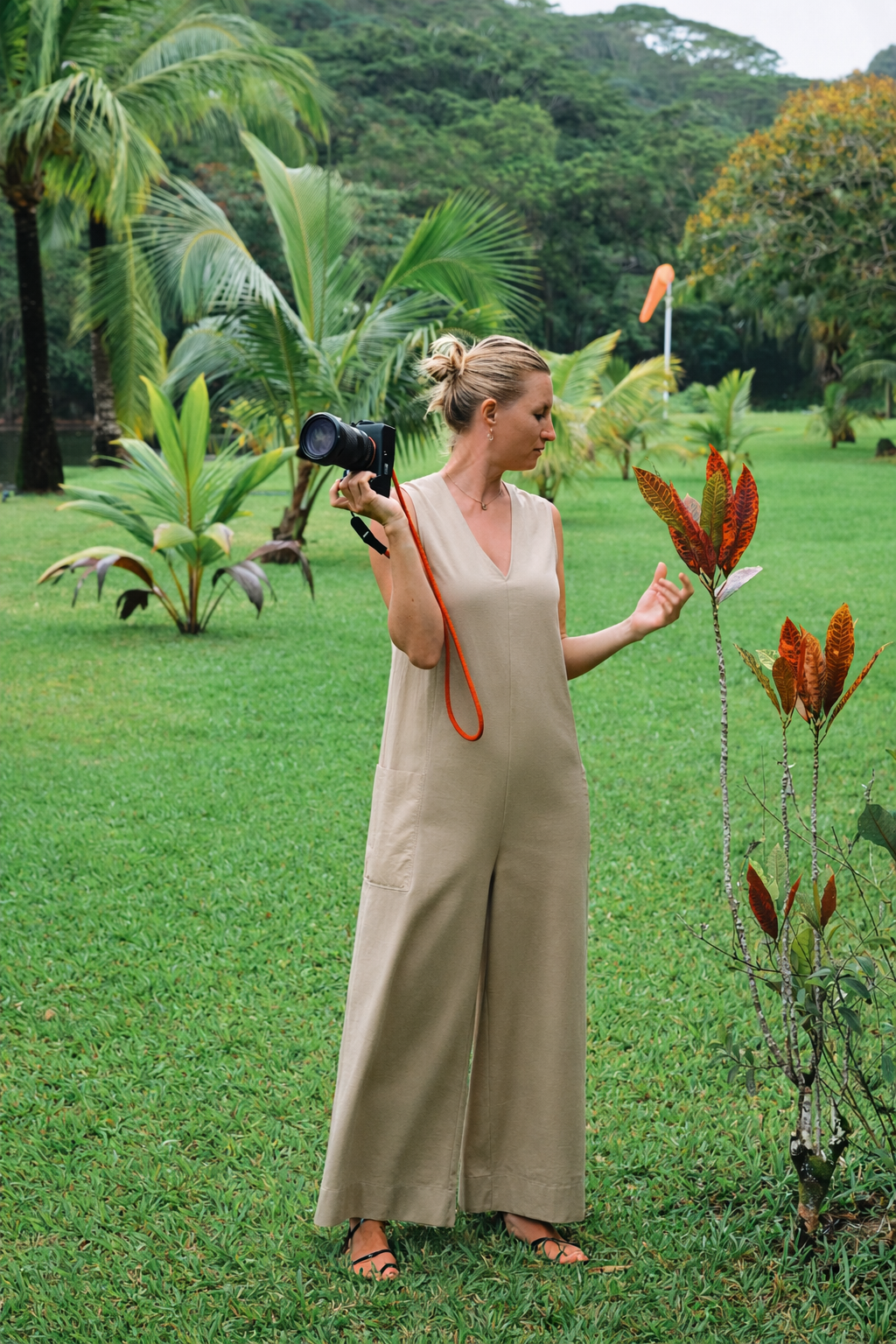 Artistic portrait photographer Irina Zoteeva standing in tropical garden, professional portrait photographer in Solihull Birmingham
