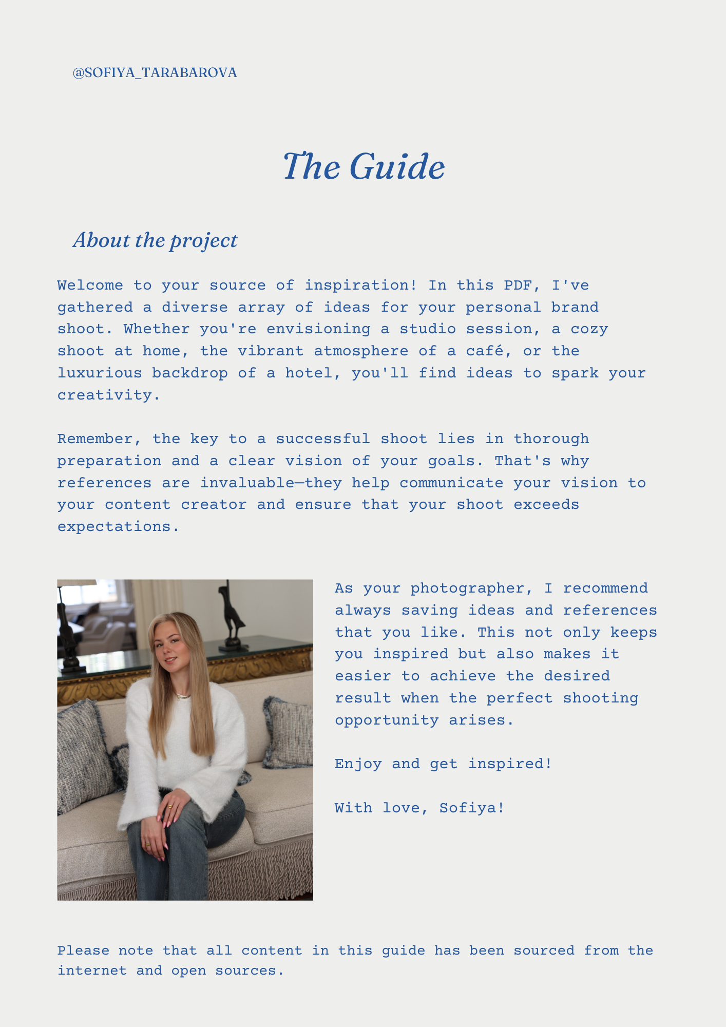 PERSONAL BLOG PHOTOSHOOT IDEAS. Sofiya Tarabarova