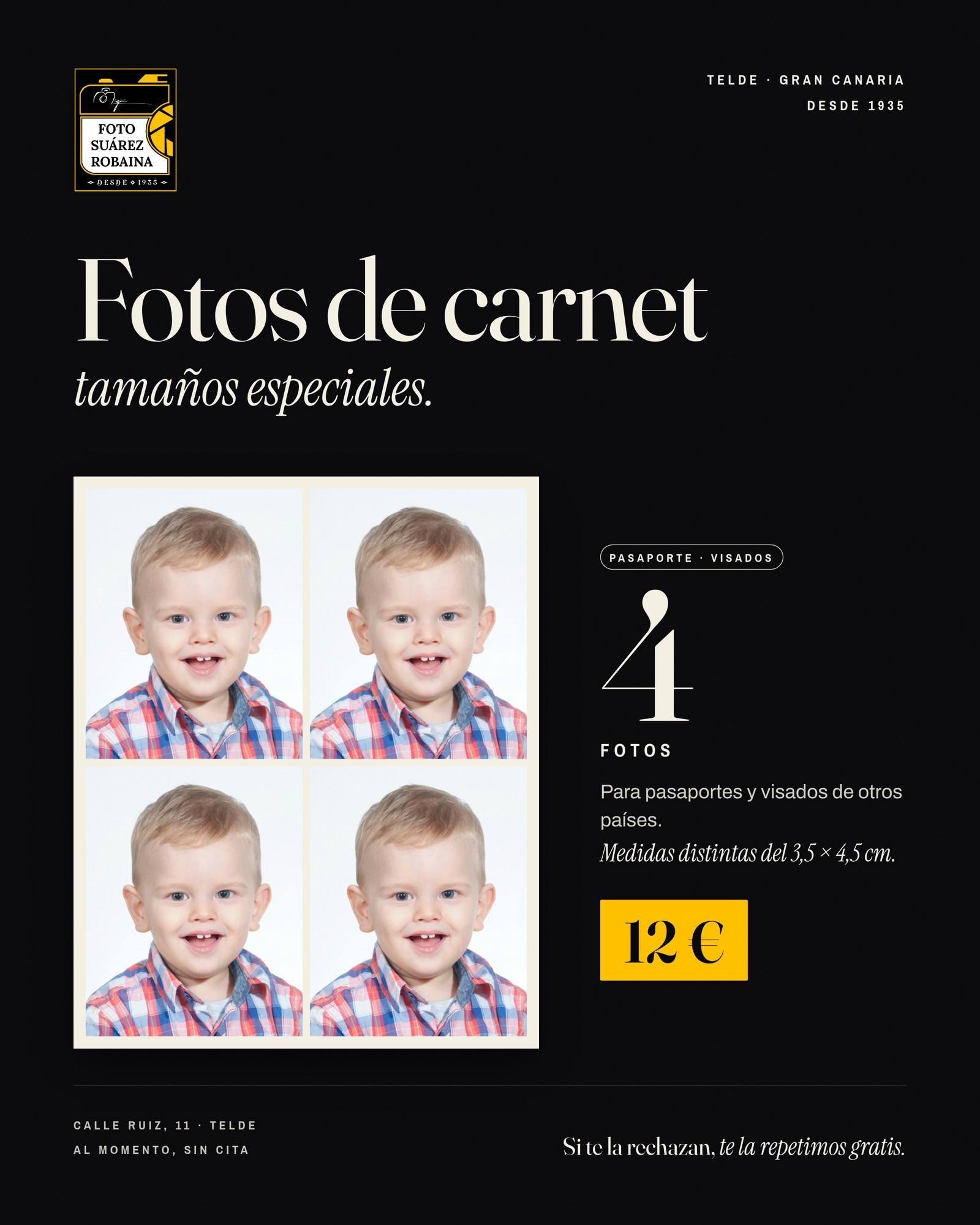 Fotos de pasaporte y visado de otros países en Telde: 4 fotos por 12 €