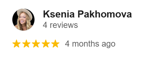 Google review by Ksenia Pakhomova – 5-star rating for maternity photography session in Toronto with Iana Banana Photography. Praised for elegant, emotional pregnancy portraits and a stress-free experience.