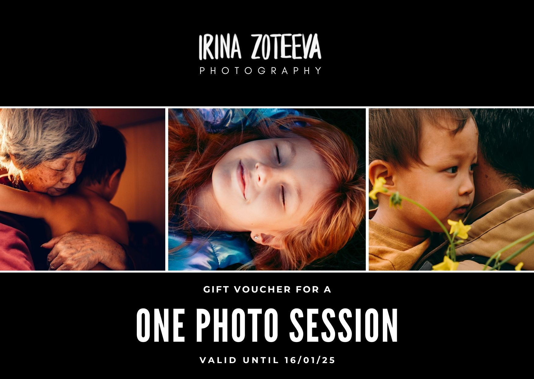 Gift voucher for a family photo session by Irina Zoteeva Photography