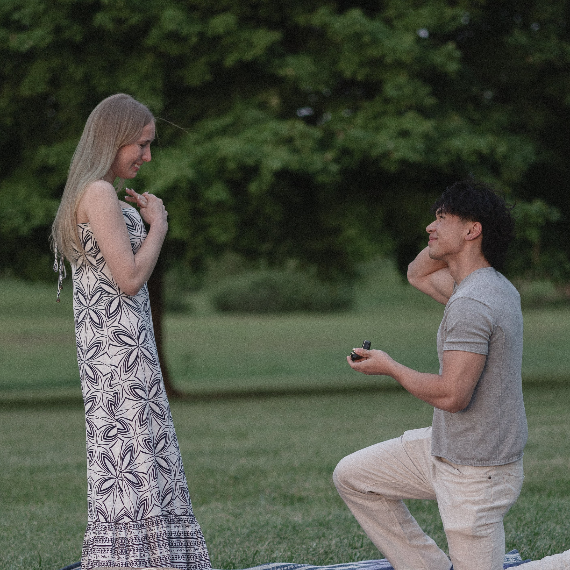 Outdoor marriage proposal at Alum Creek near Columbus Ohio