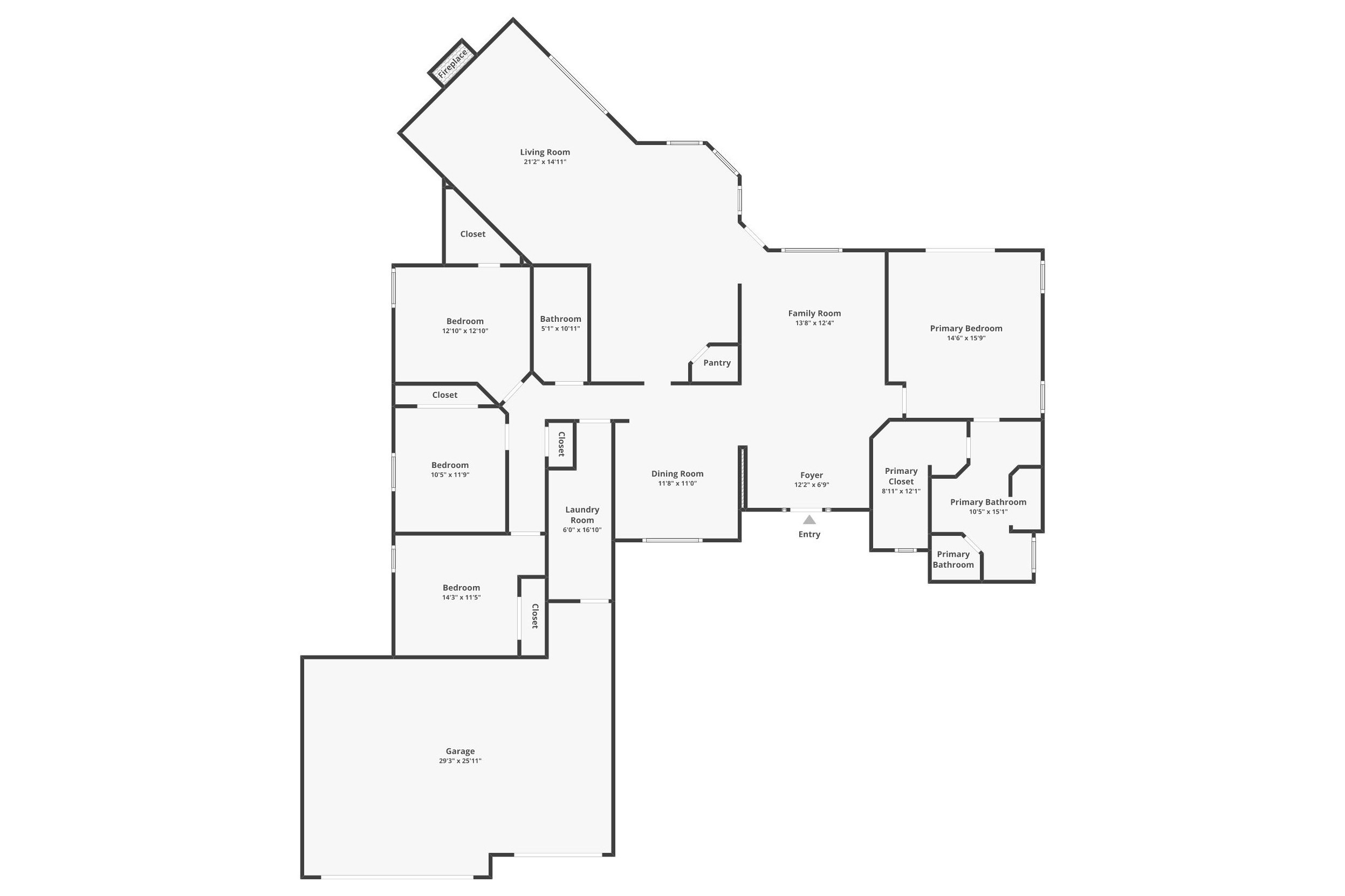 Detailed floor plan layout of single-story family home