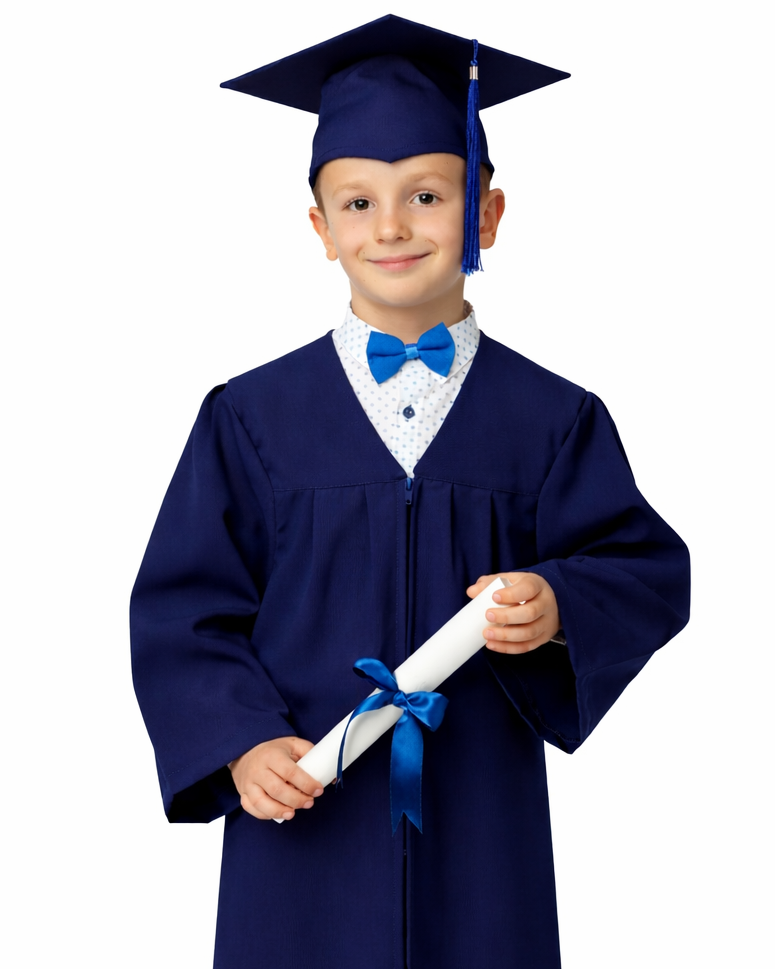 Детска тога и абсолвентска шапка за завършване на детска градина и предучилищна в тъмно син цвят индиго