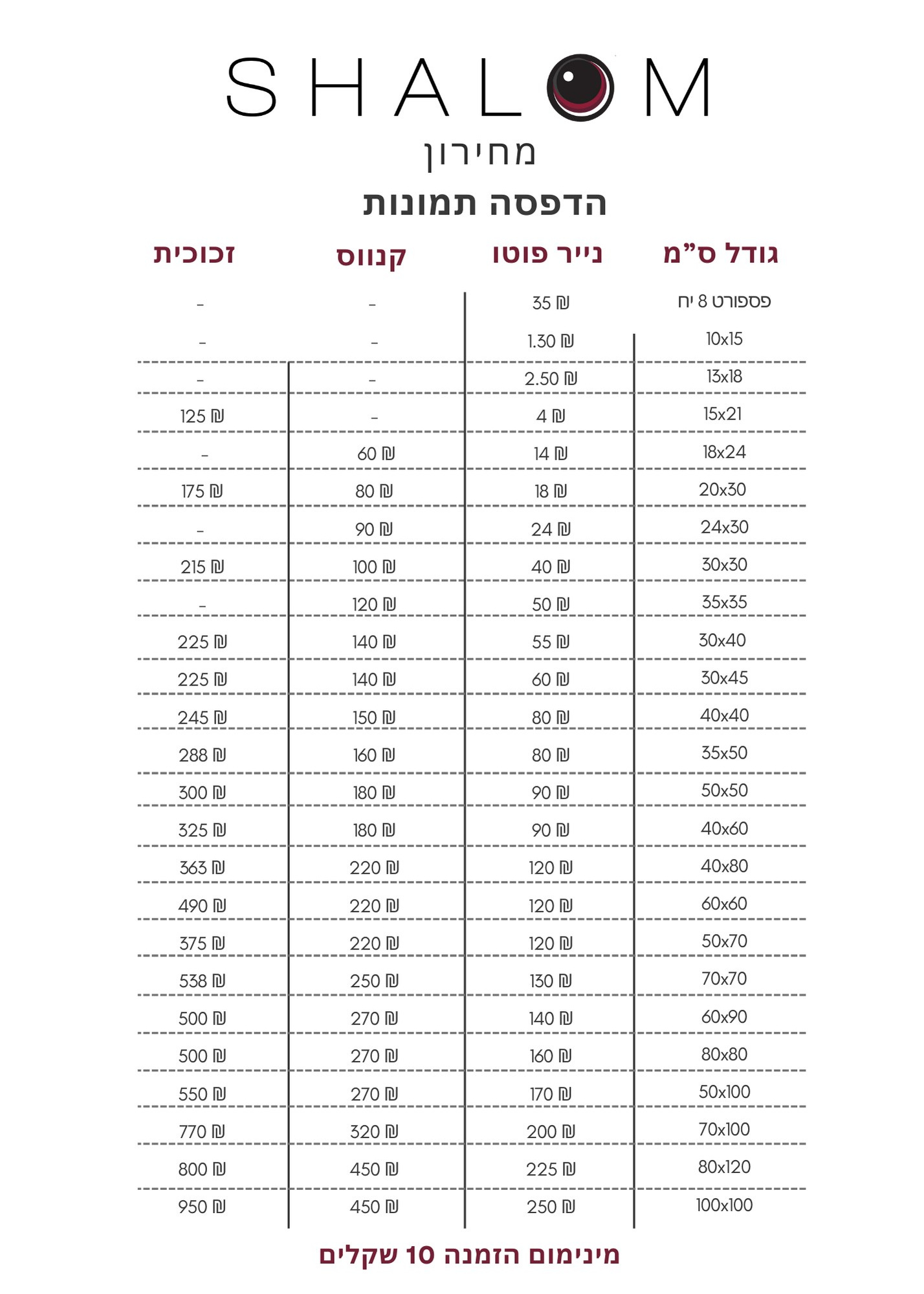 מחירון. Фотографы на свадьбы и мероприятия Студия «Шалом»