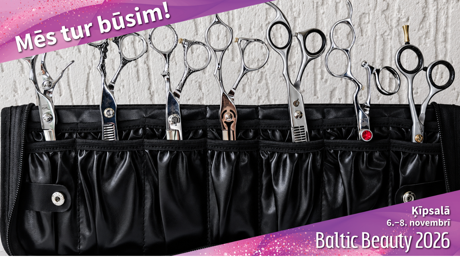 Professional hairdressing scissors in a tool case