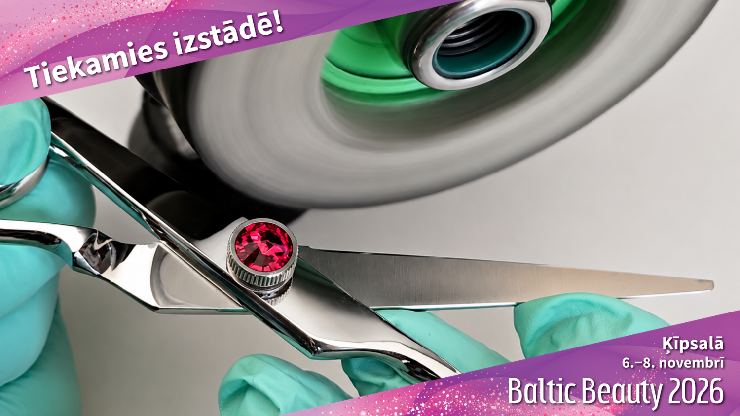 Sharpening professional hairdressing scissors on a sharpening wheel