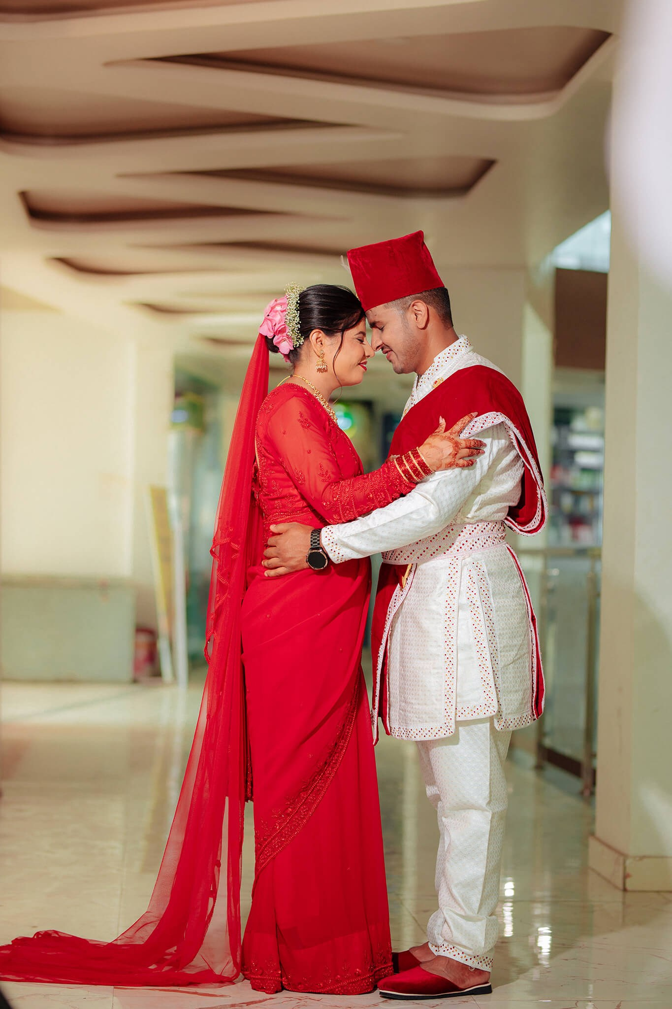 Traditional Nepali wedding couples posing in Butwal Nepal.