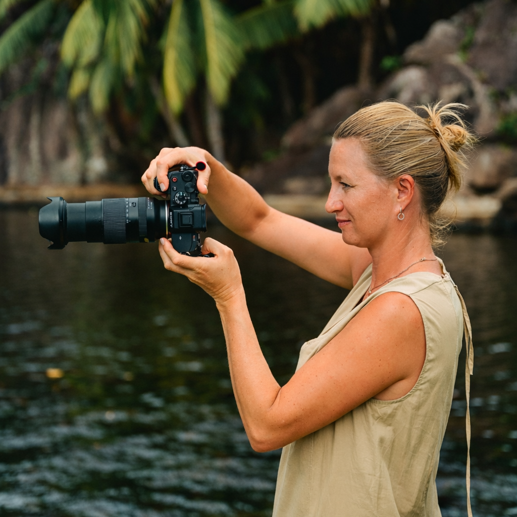 Solihull photographer Irina Zoteeva photographing outdoors by the river