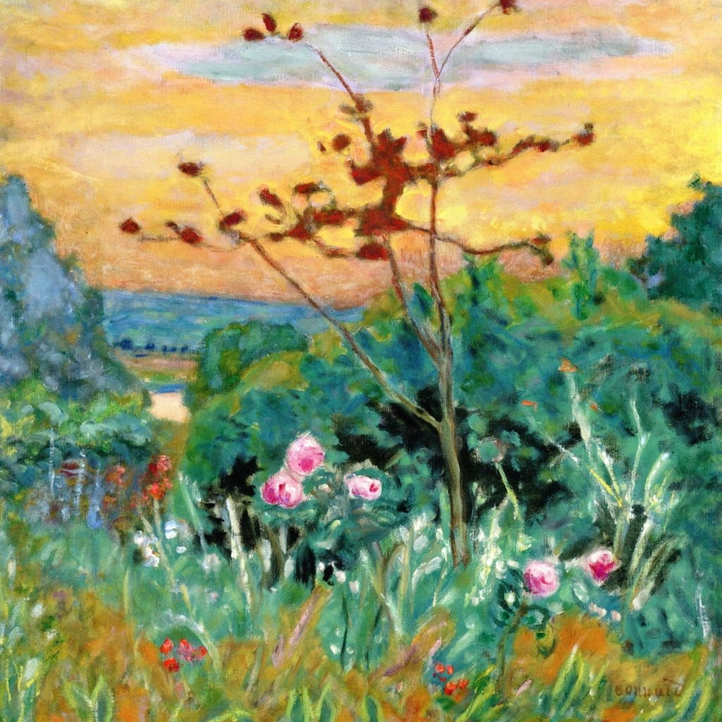 a post-impressionist landscape painting titled The Garden at Vernonnet (Jardin à Vernonnet) created by French artist Pierre Bonnard around 1915. 
