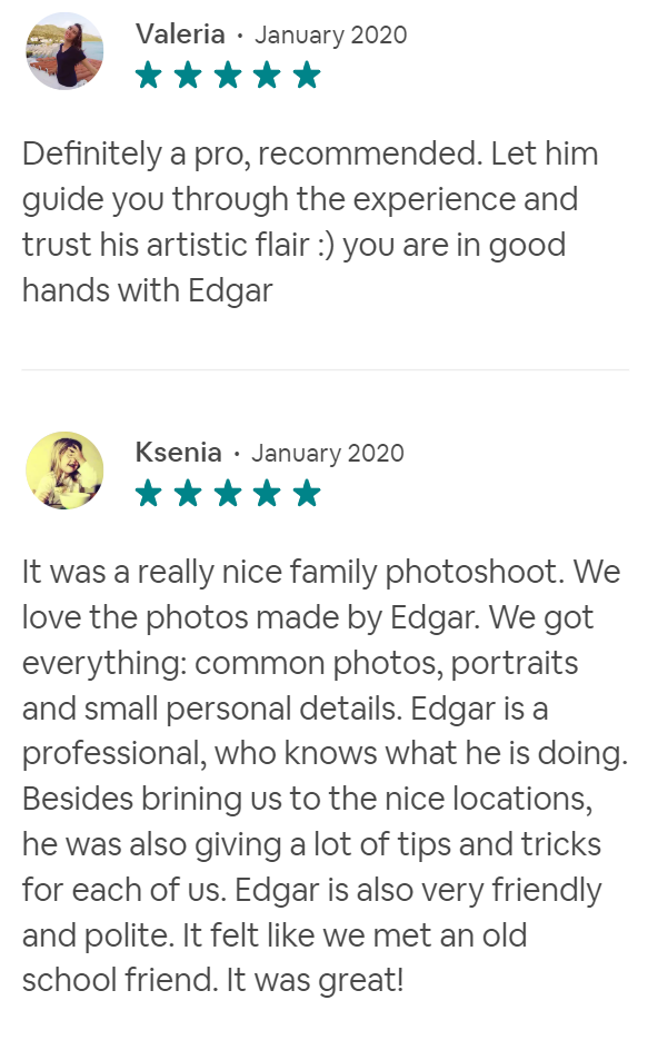 Reviews. Photographer Tenerife Edgar Zubarev