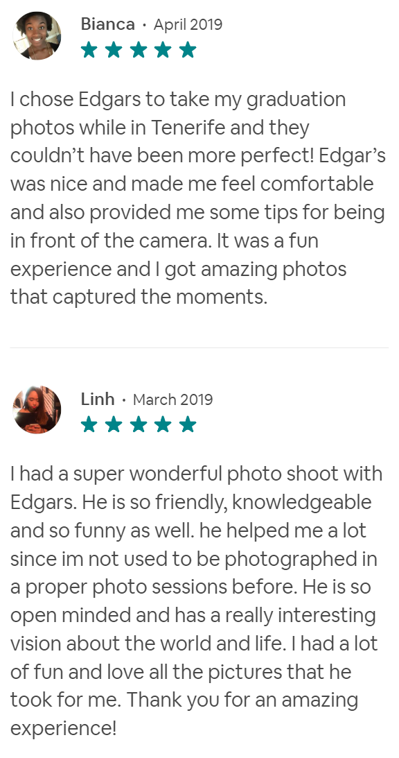 Reviews. Photographer Tenerife Edgar Zubarev