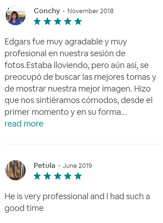 Reviews. Photographer Tenerife Edgar Zubarev