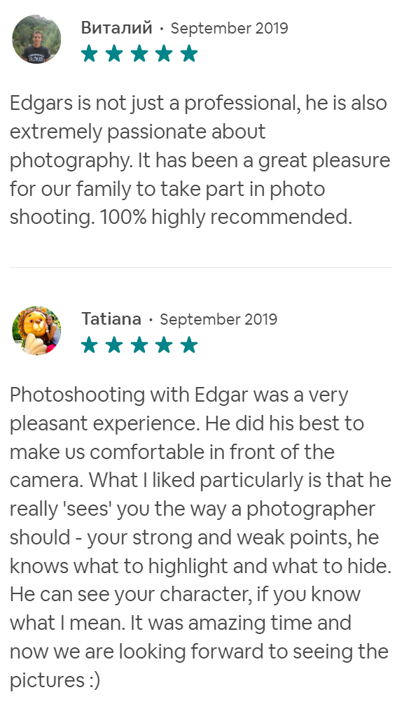 Reviews. Photographer Tenerife Edgar Zubarev