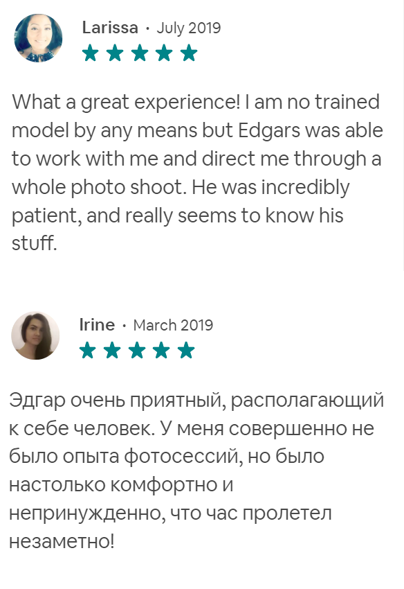 Reviews. Photographer Tenerife Edgar Zubarev