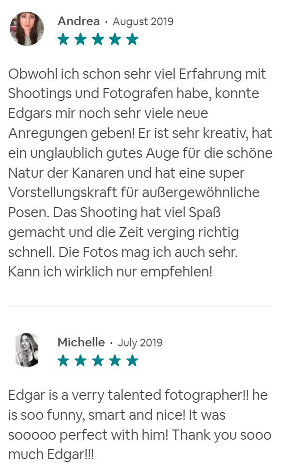 Reviews. Photographer Tenerife Edgar Zubarev